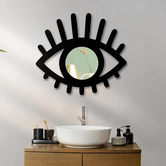 Eye-Shaped Wooden Decorative Wall Mirror – Wall-Mounted Pine Wood Mirror for Living Room, Bedroom, Entryway, and Home Decor