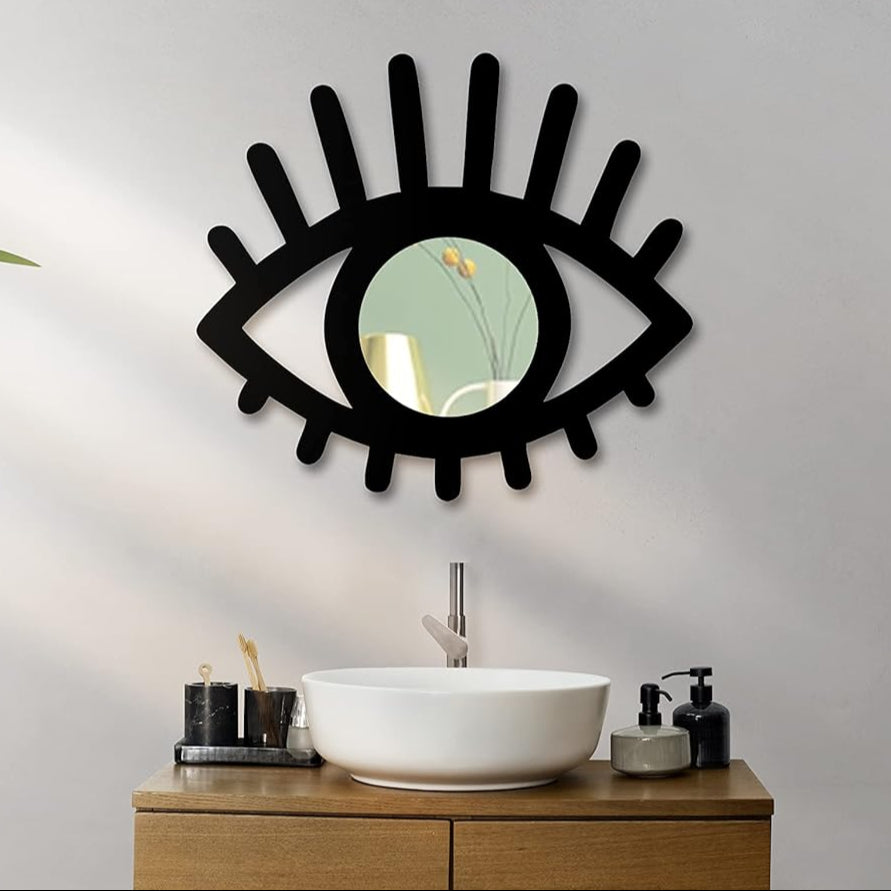Eye-Shaped Wooden Decorative Wall Mirror – Wall-Mounted Pine Wood Mirror for Living Room, Bedroom, Entryway, and Home Decor