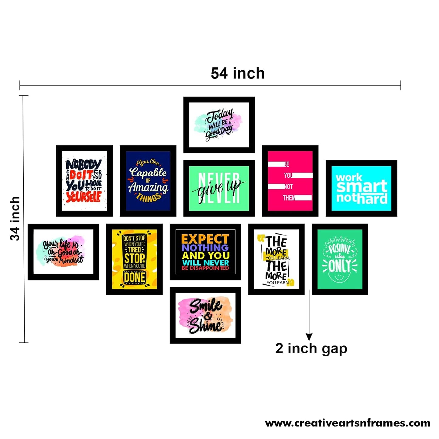 Set of 12 Avant Garde Framed Motivational Gym Posters | 7 x 9 inch Each | Wall Mount Rectangular Wall Art for Home or Office