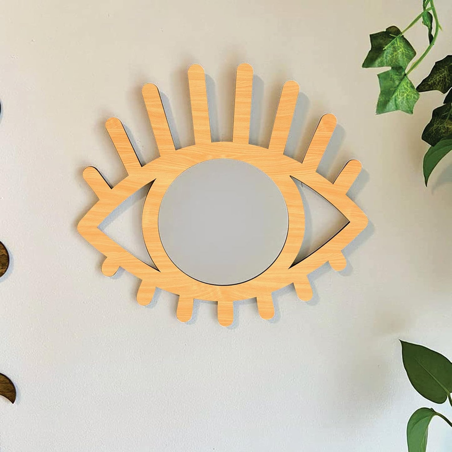 Eye-Shaped Wooden Decorative Wall Mirror – Wall-Mounted Pine Wood Mirror for Living Room, Bedroom, Entryway, and Home Decor