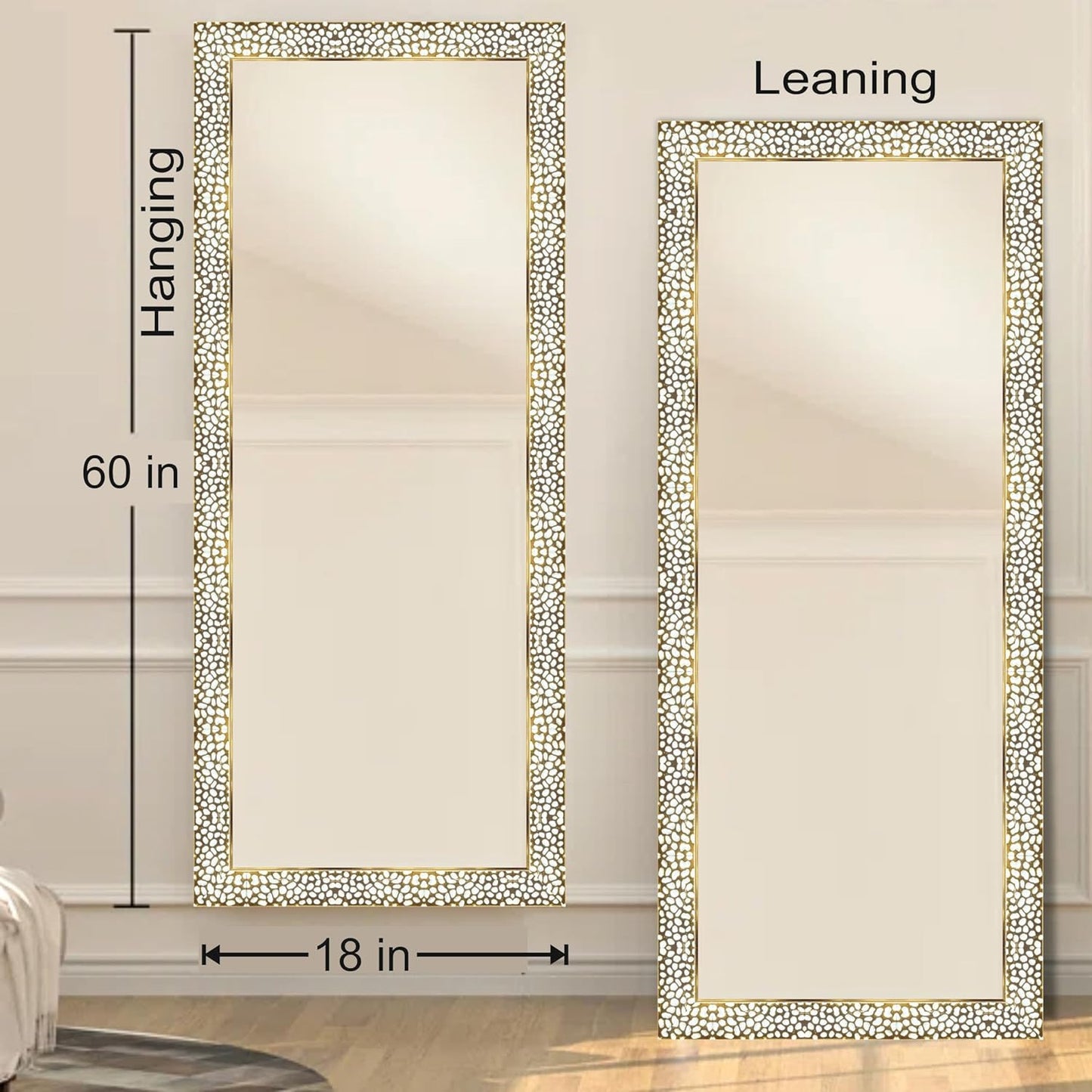 18 x 60 inch Full Length Dressing Cheval Mirror – Long Fiber Wood, Rectangular, Wall Hanging & Leaning Framed HD Mirror for Home & Living Room