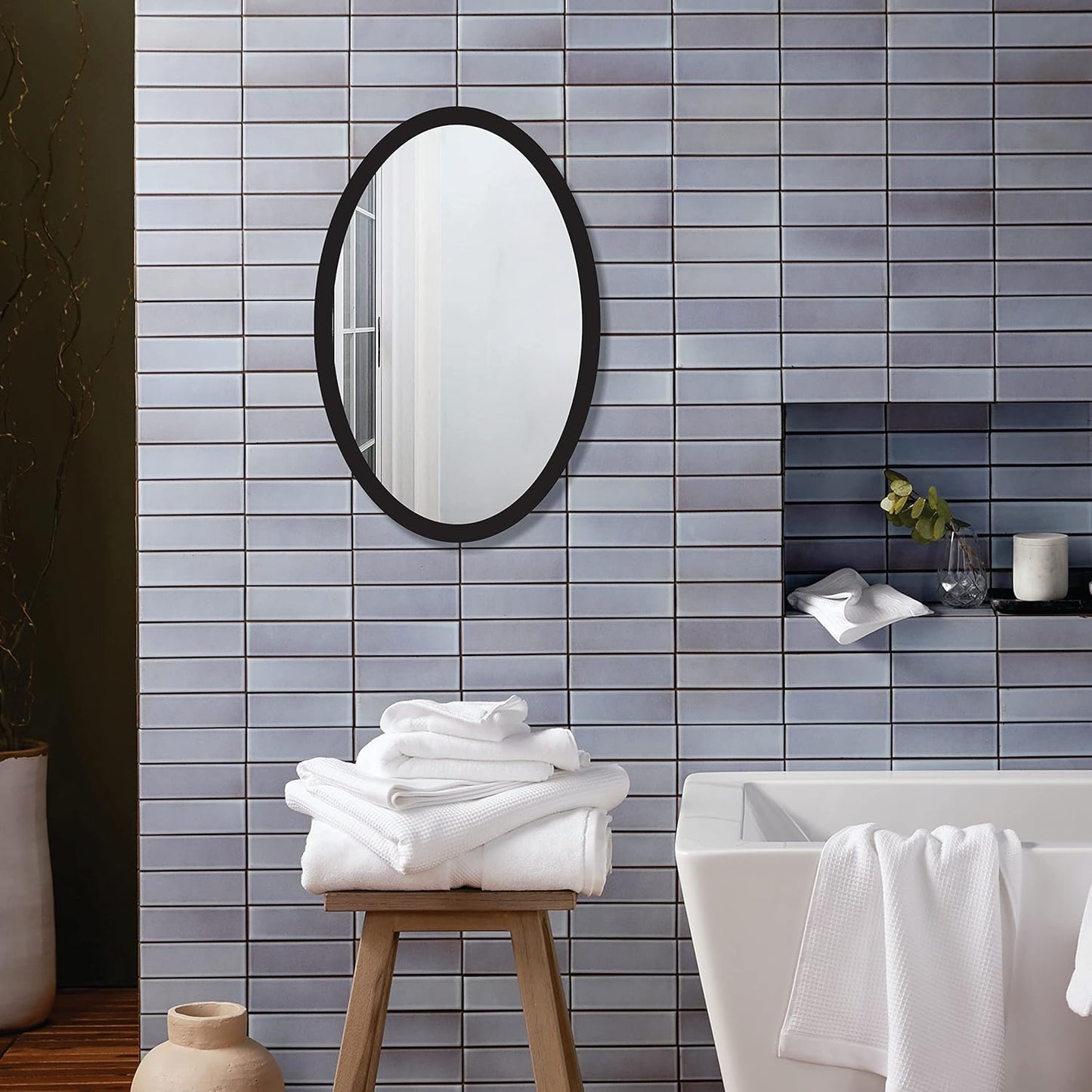 Wooden Oval Framed Wall Mirror for Bathroom, Bedroom, Living Room & Wash Basin – Vertical & Horizontal Mount, Lightweight & Stylish