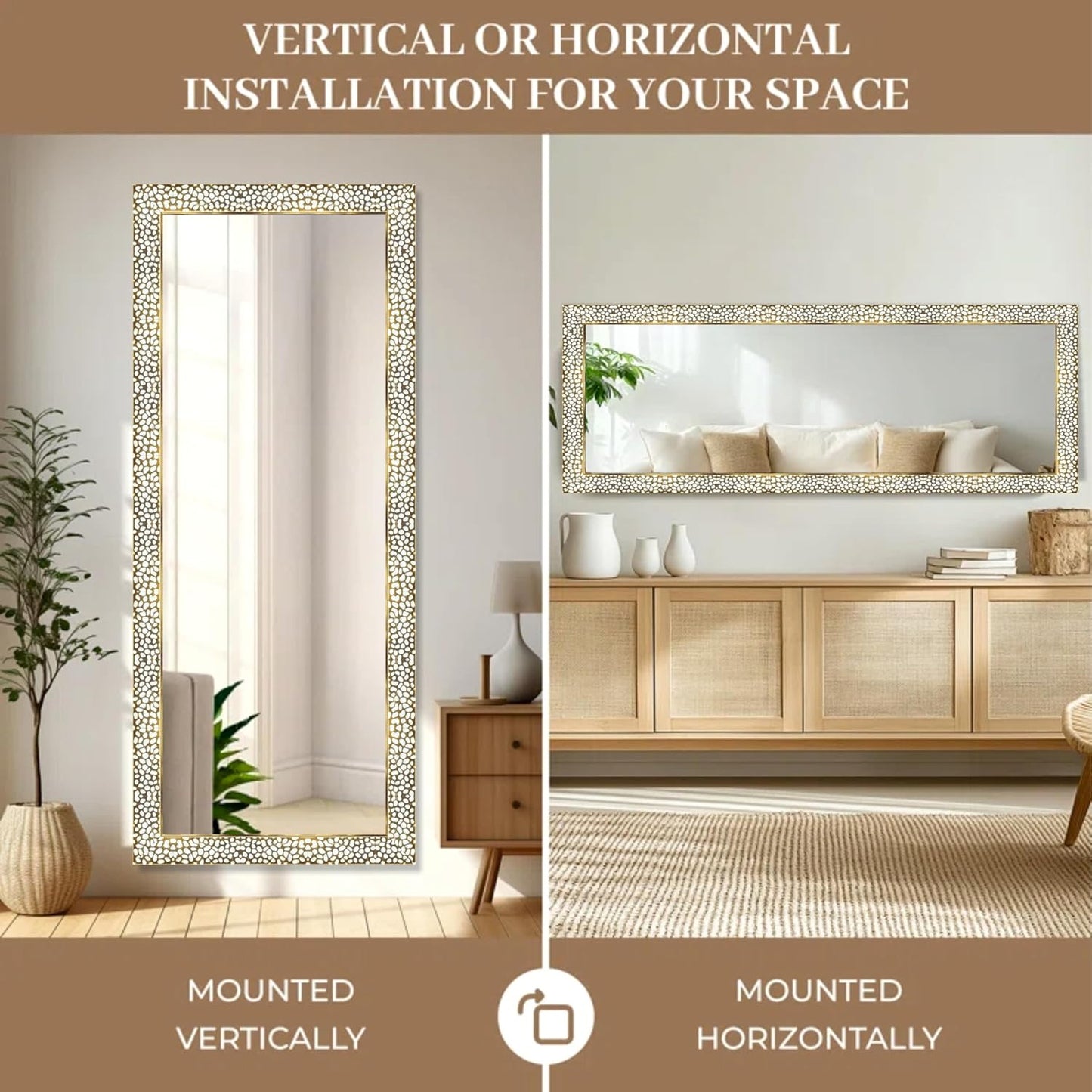 18 x 60 inch Full Length Dressing Cheval Mirror – Long Fiber Wood, Rectangular, Wall Hanging & Leaning Framed HD Mirror for Home & Living Room
