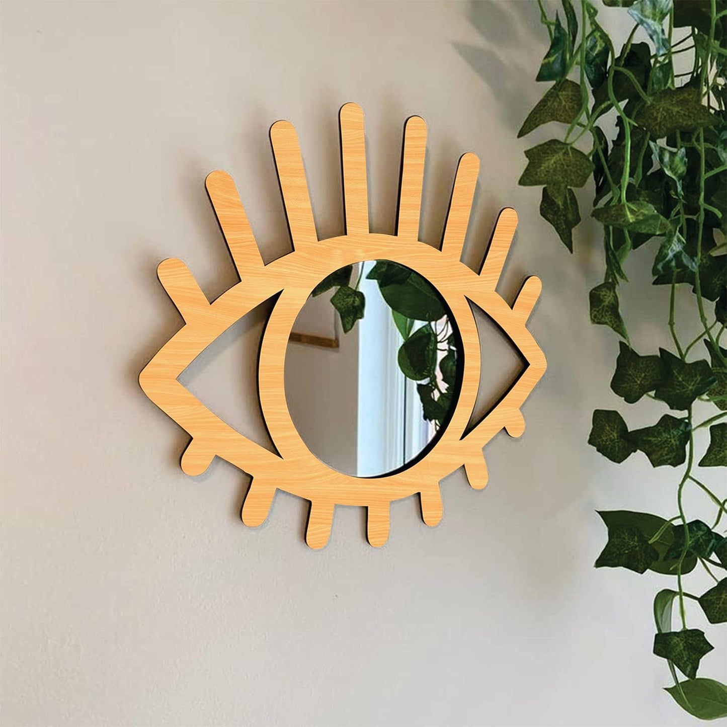 Eye-Shaped Wooden Decorative Wall Mirror – Wall-Mounted Pine Wood Mirror for Living Room, Bedroom, Entryway, and Home Decor