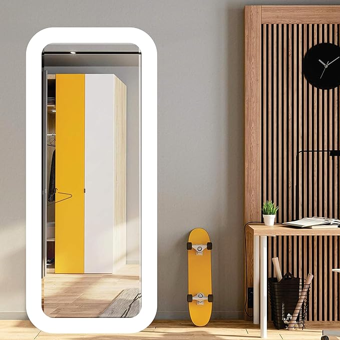 Rectangular 15x40 inch wall mirror with round corners and long fiber wood frame; perfect wall-mounted décor piece for a modern, stylish home look