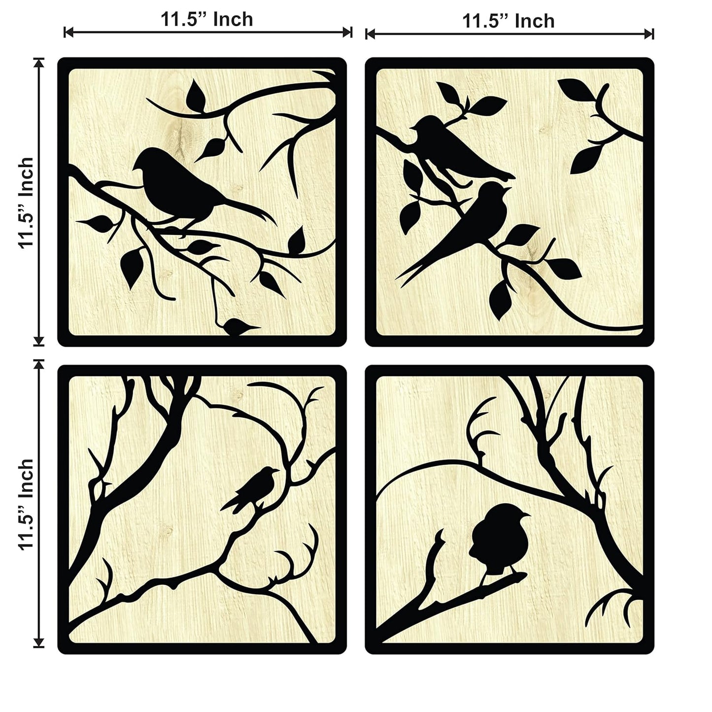 11 x 11 inch Bird-Themed Wooden Wall Decor Art | Self-Adhesive Dual-Tone MDF Wall Hanging for Living Room, Bedroom, Office