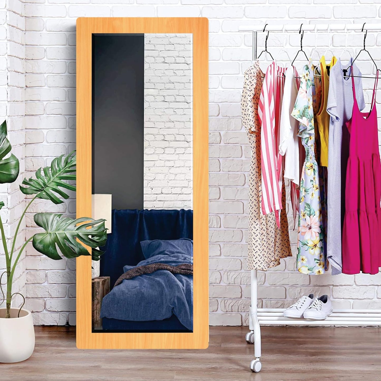 15x40 inch long rectangular framed mirror with MDF wood, dual hanging options, and elegant design—perfect for stylish, modern wall décor