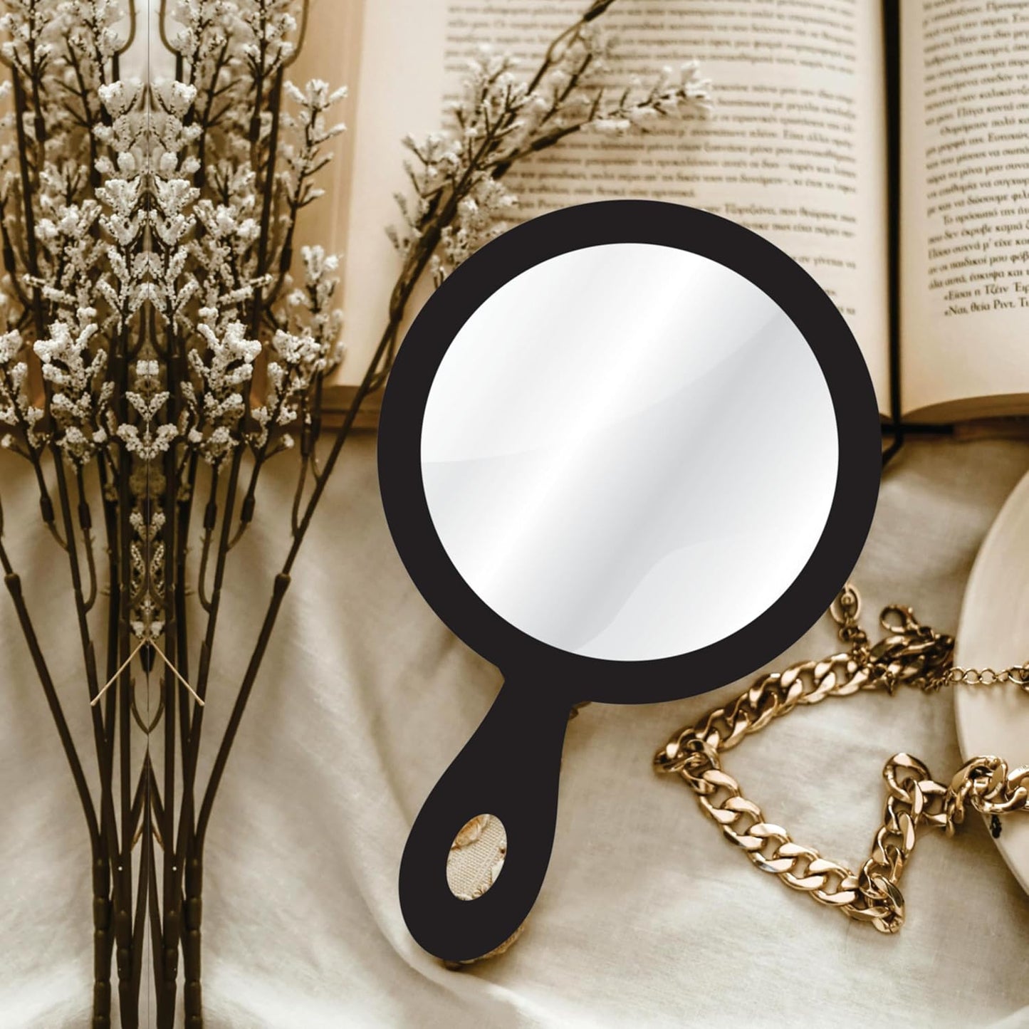 7.5x11 inch Round Handheld Mirror with Wooden Handle for Makeup, Shaving, Salon, Travel & Indoor Use – Lightweight HD Glass – Unisex Mirror