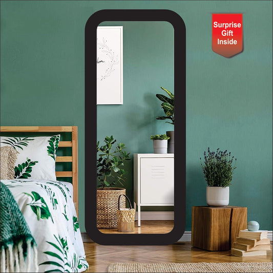 Rectangular 15x40 inch wall mirror with round corners and long fiber wood frame; perfect wall-mounted décor piece for a modern, stylish home look