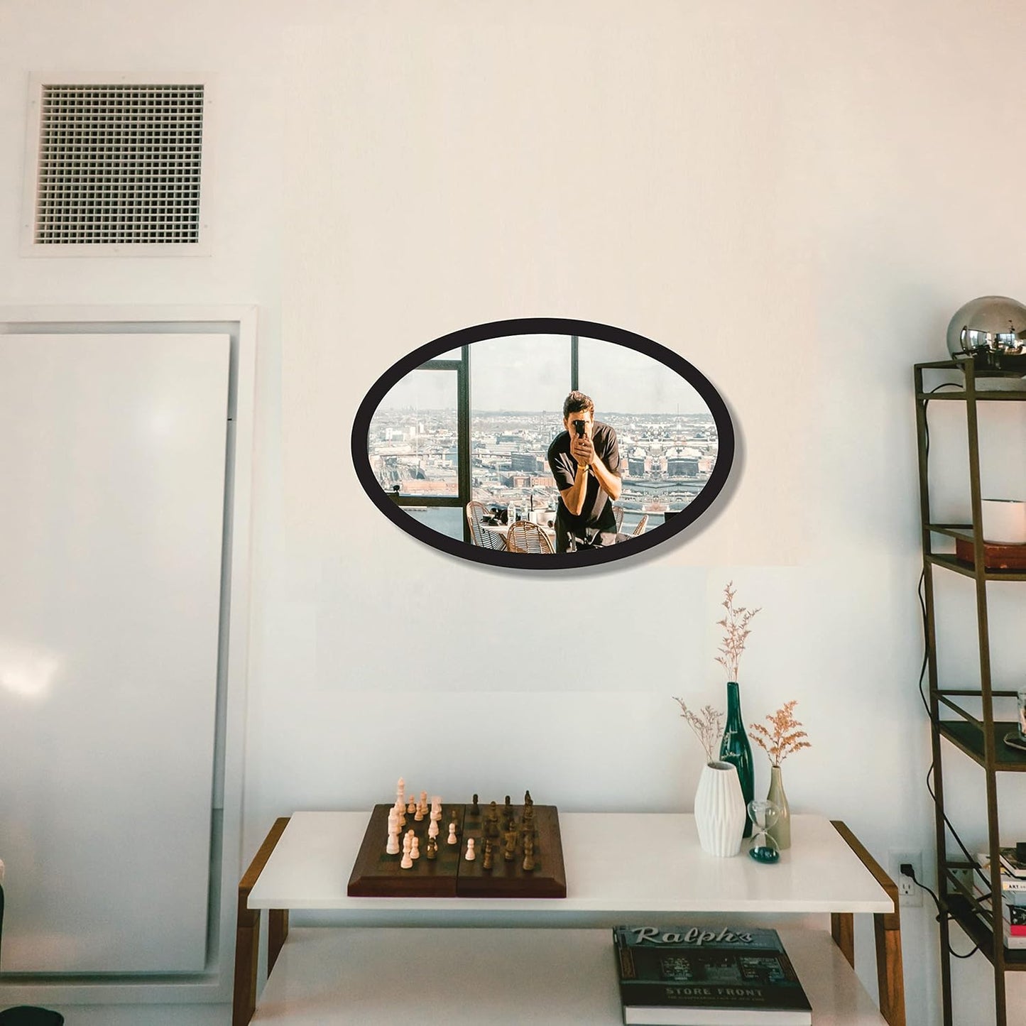 Wooden Oval Framed Wall Mirror for Bathroom, Bedroom, Living Room & Wash Basin – Vertical & Horizontal Mount, Lightweight & Stylish