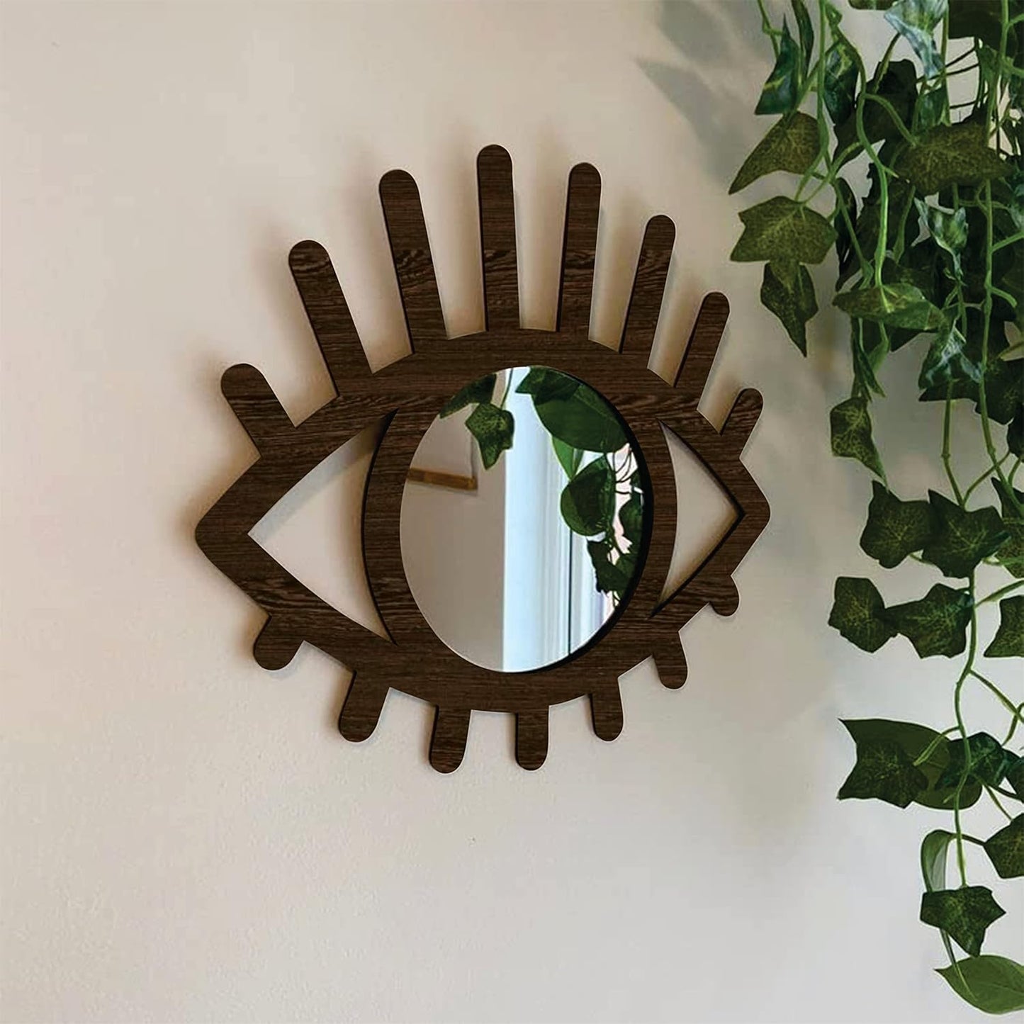 Eye-Shaped Wooden Decorative Wall Mirror – Wall-Mounted Pine Wood Mirror for Living Room, Bedroom, Entryway, and Home Decor