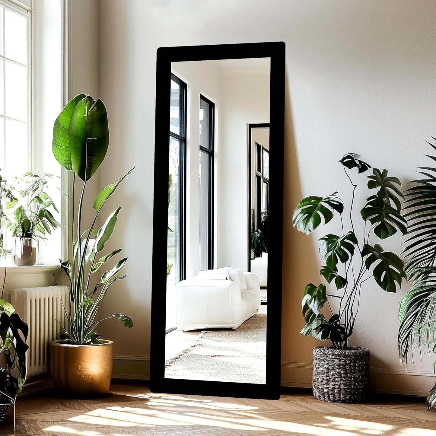 18 x 60 inch Full Length Dressing Cheval Mirror – Long Fiber Wood, Rectangular, Wall Hanging & Leaning Framed HD Mirror for Home & Living Room