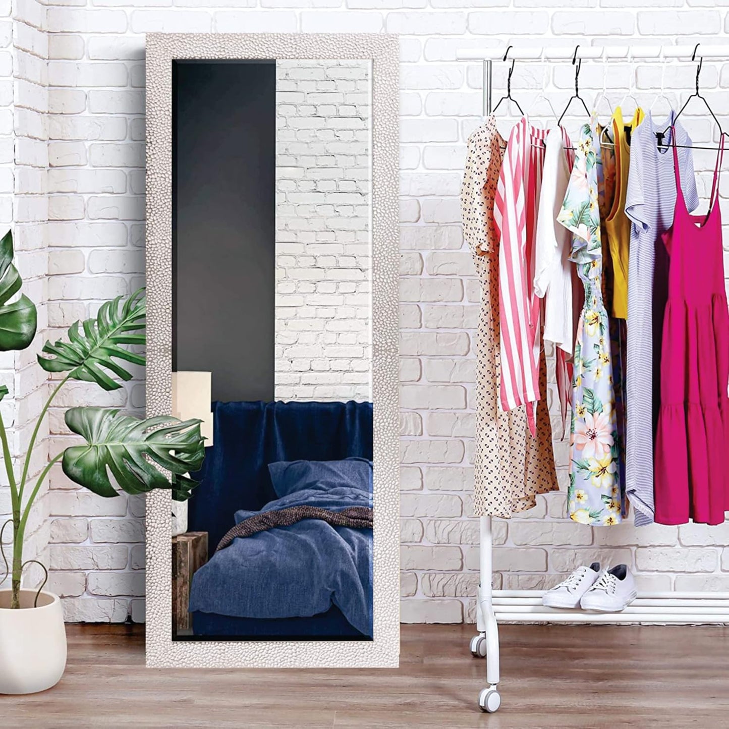 15x40 inch rectangular wall mirror with long fiber wood frame; wall-mounted design adds a sleek, modern touch to any home or living room décor