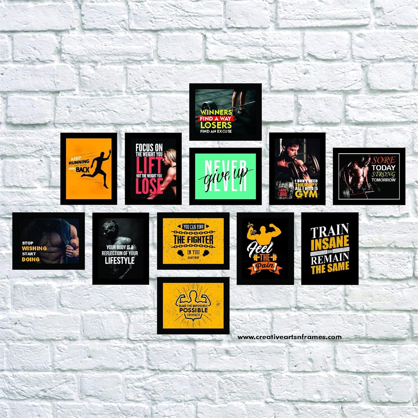 Set of 12 Avant Garde Framed Motivational Gym Posters | 7 x 9 inch Each | Wall Mount Rectangular Wall Art for Home or Office
