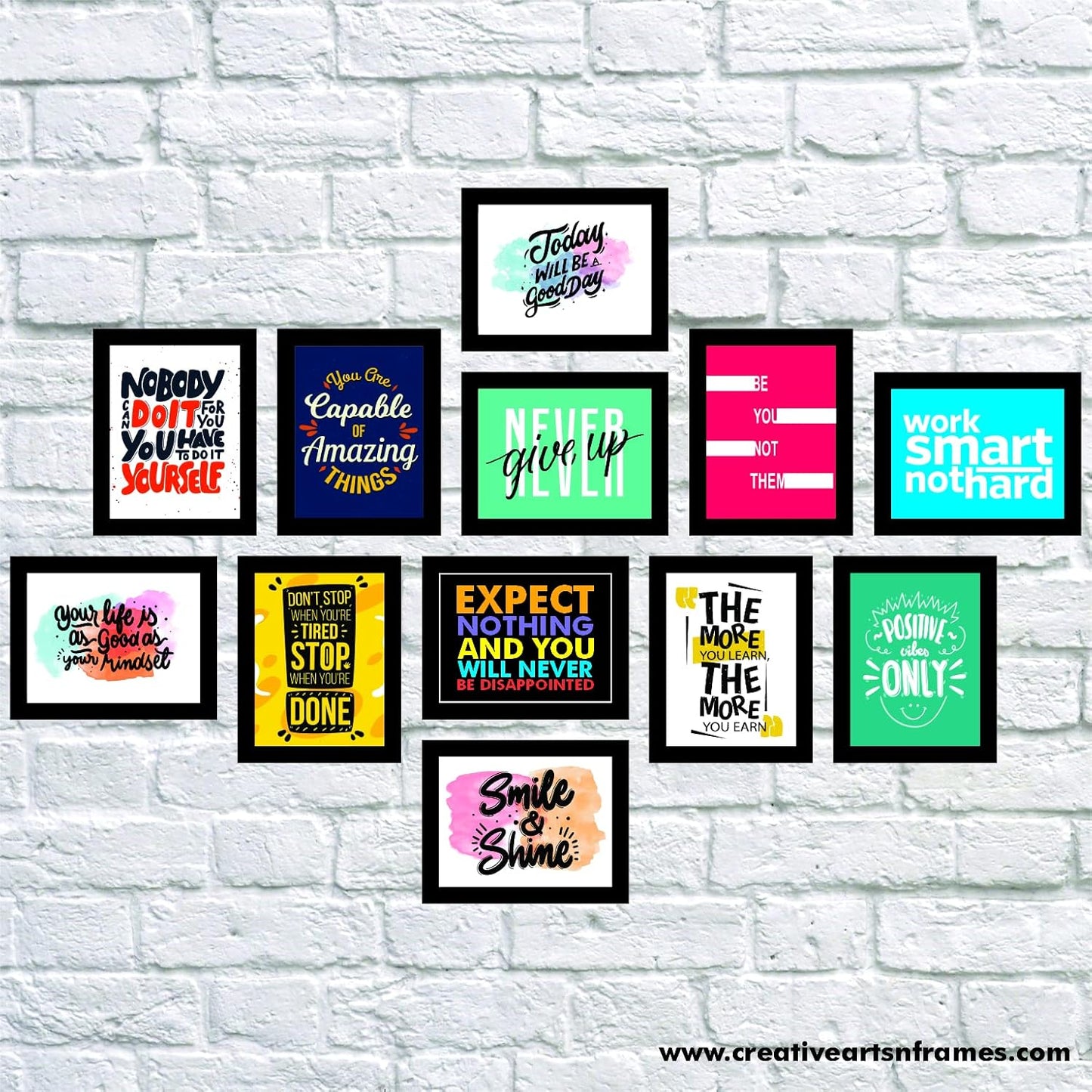 Set of 12 Avant Garde Framed Motivational Gym Posters | 7 x 9 inch Each | Wall Mount Rectangular Wall Art for Home or Office