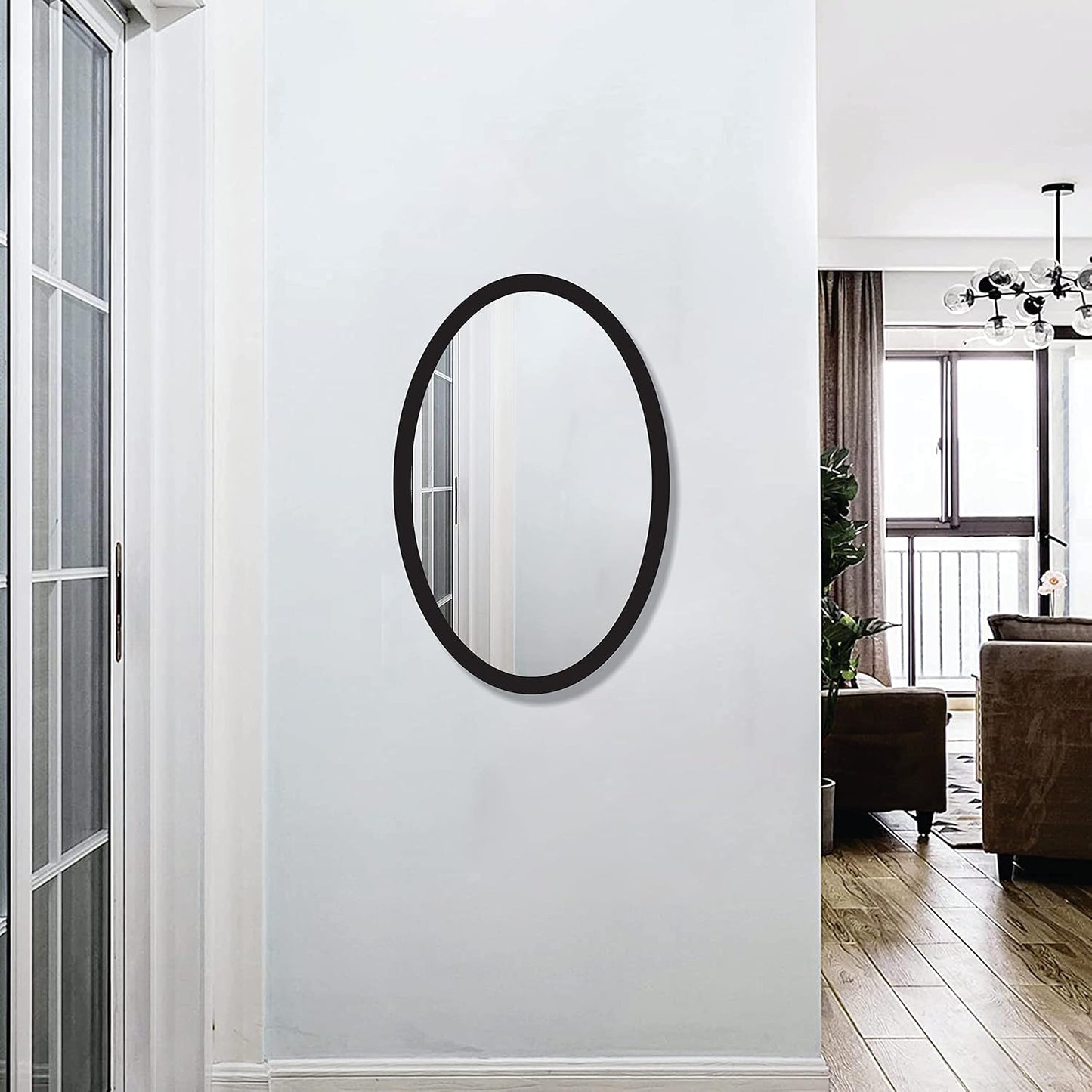 Wooden Oval Framed Wall Mirror for Bathroom, Bedroom, Living Room & Wash Basin – Vertical & Horizontal Mount, Lightweight & Stylish