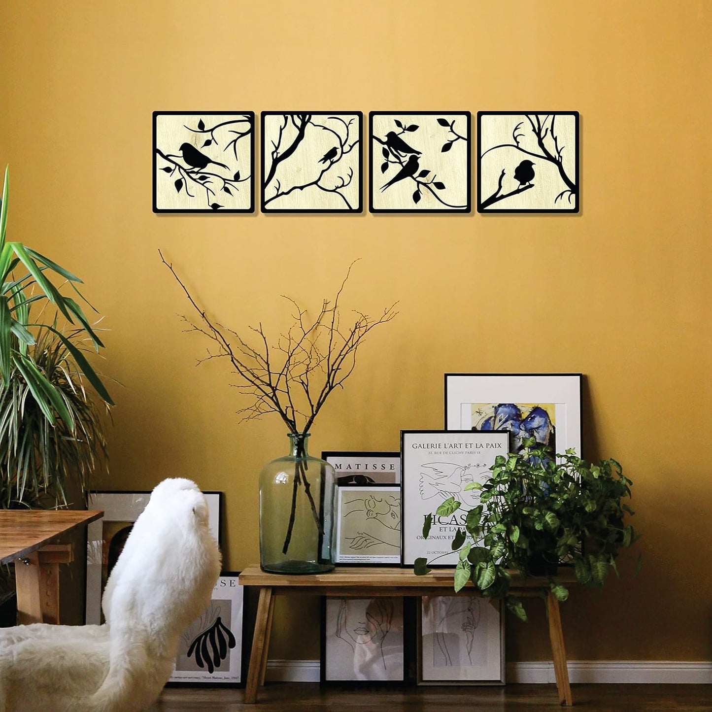 11 x 11 inch Bird-Themed Wooden Wall Decor Art | Self-Adhesive Dual-Tone MDF Wall Hanging for Living Room, Bedroom, Office