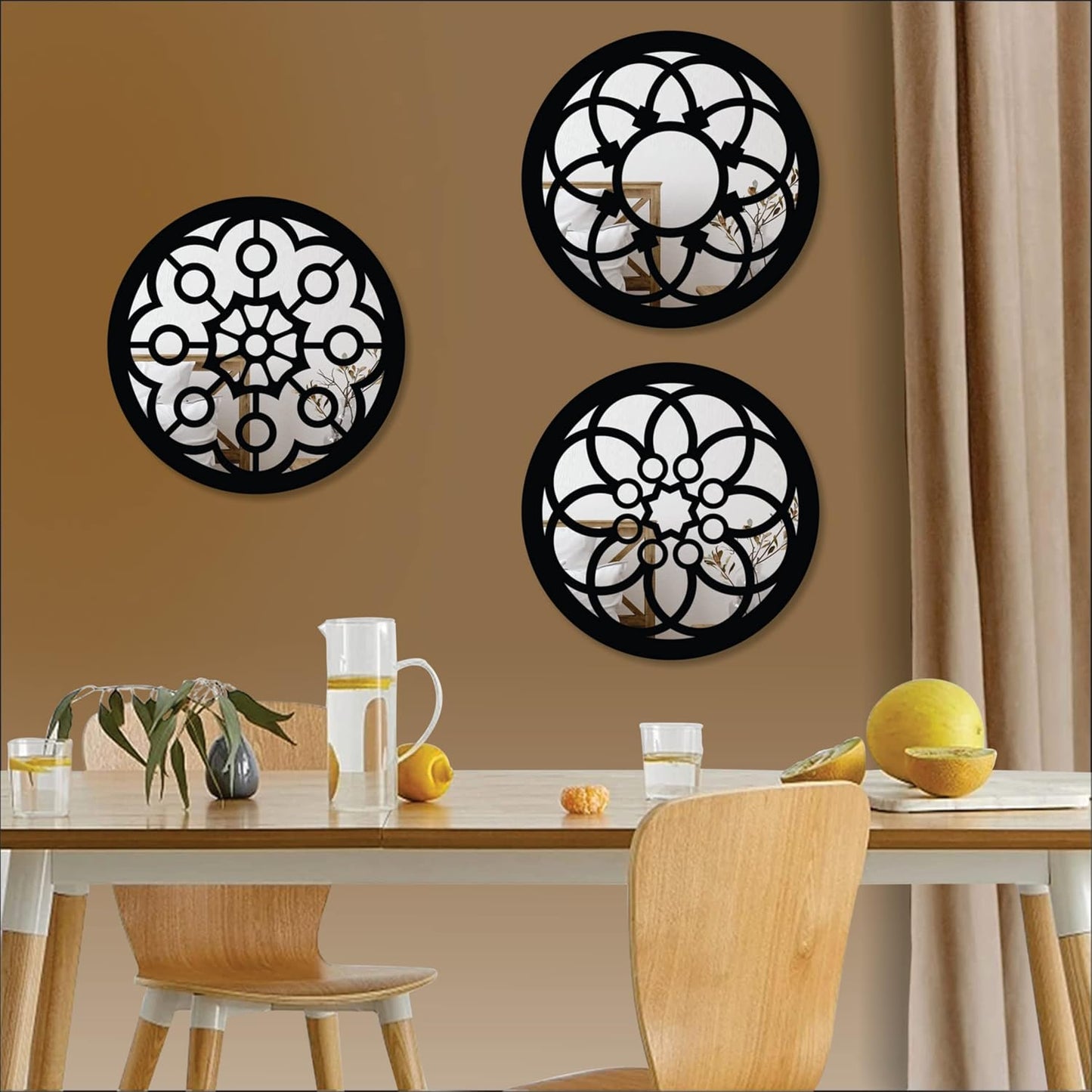 Handcrafted Wooden Wall Mirror Panel Set of 4 – HOME Letter Square Mirrors for Living Room, Bedroom, Lobby – Modern Black Wall Décor