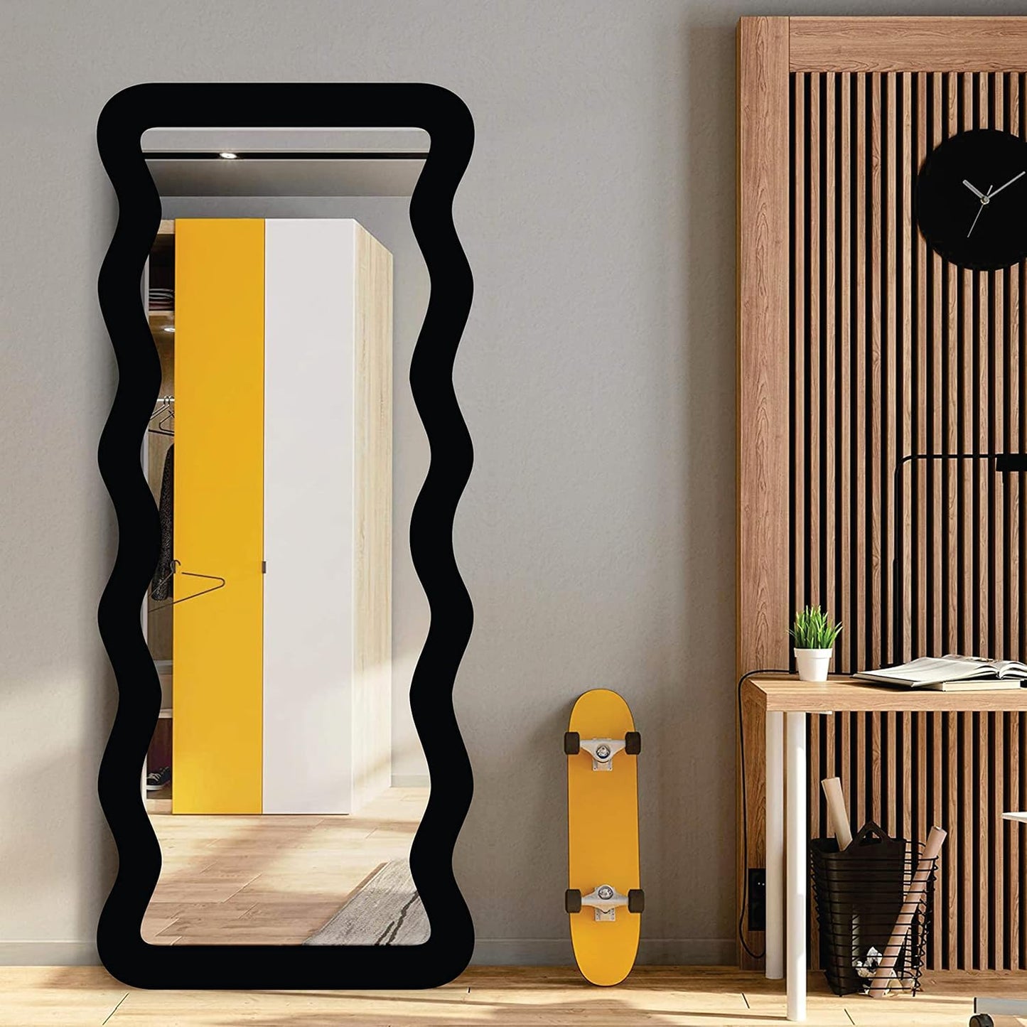 Long Wooden Irregular Zigzag Wall Mirror – Full-Length, Wall-Mounted HD Decorative Mirror for Bedroom, Living Room, Entryway & Home Wall Decor