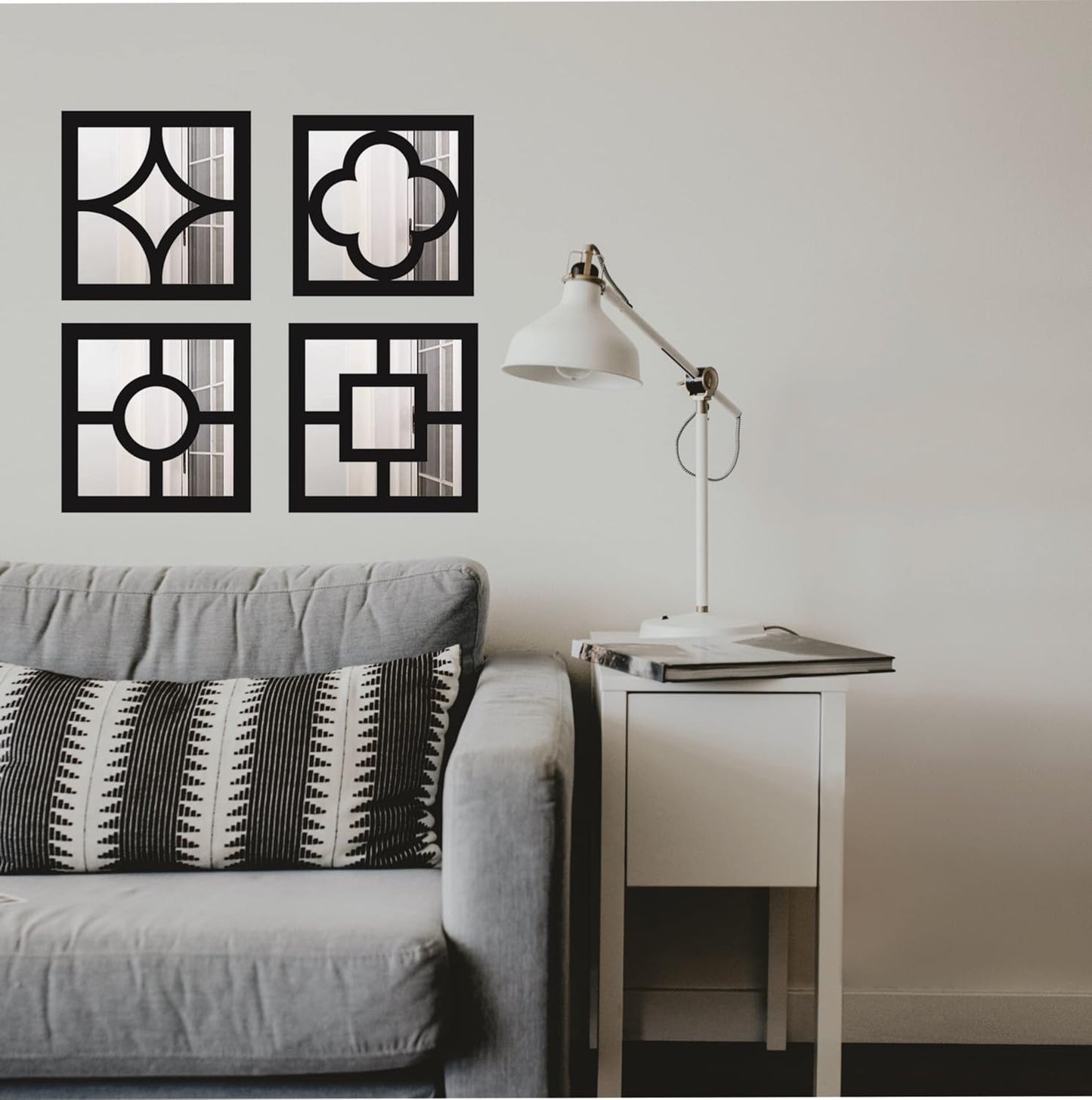 Handcrafted Wooden Wall Mirror Panel Set of 4 – HOME Letter Square Mirrors for Living Room, Bedroom, Lobby – Modern Black Wall Décor