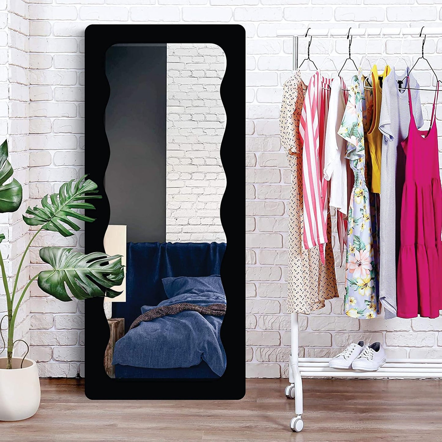 Long Wooden Irregular Zigzag Wall Mirror – Full-Length, Wall-Mounted HD Decorative Mirror for Bedroom, Living Room, Entryway & Home Wall Decor