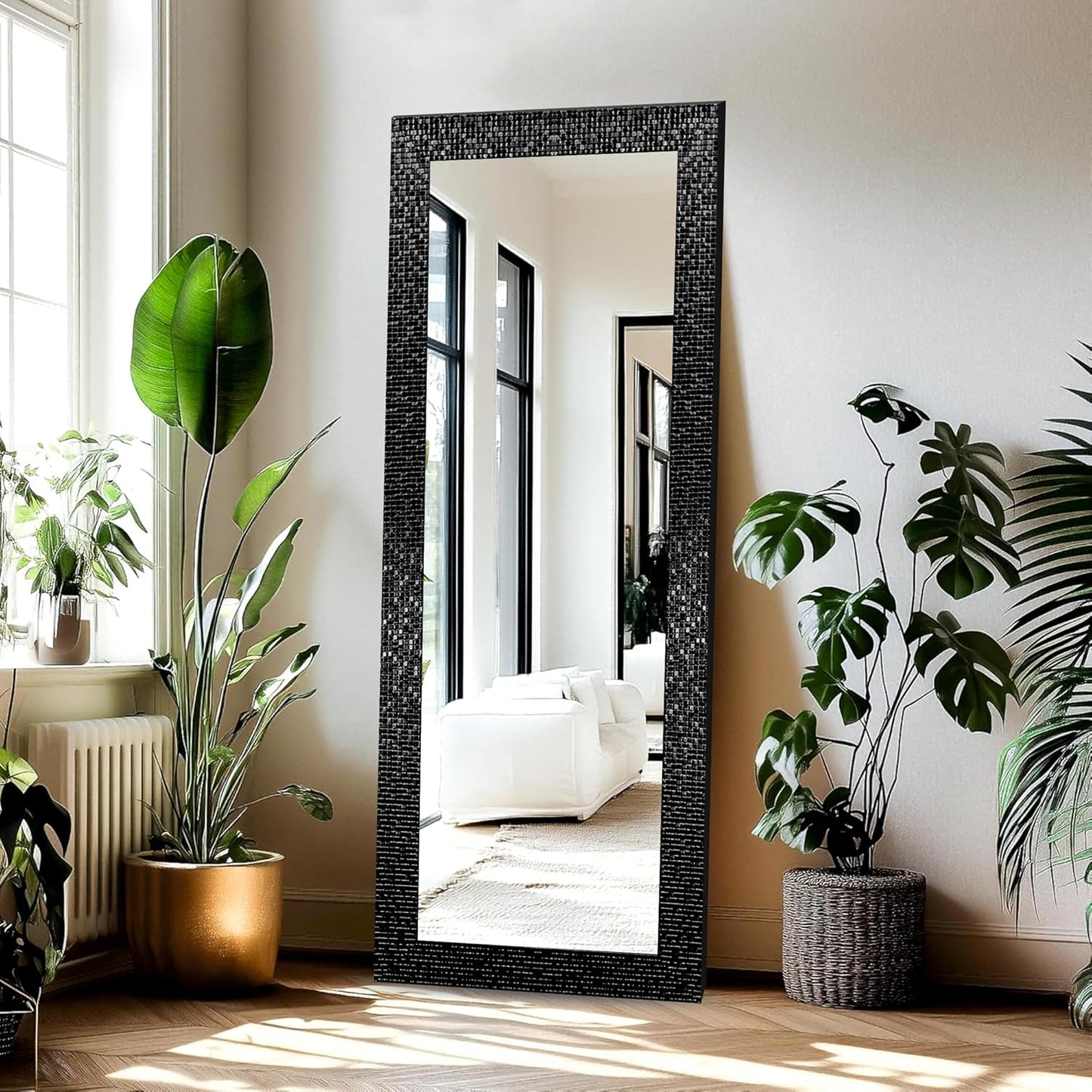 18 x 60 inch Full Length Dressing Cheval Mirror – Long Fiber Wood, Rectangular, Wall Hanging & Leaning Framed HD Mirror for Home & Living Room