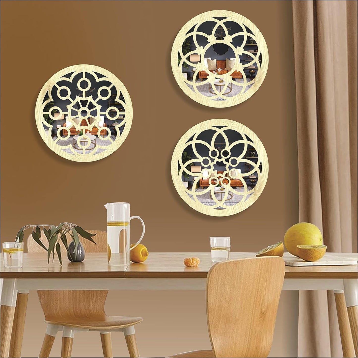 Handcrafted Wooden Wall Mirror Panel Set of 4 – HOME Letter Square Mirrors for Living Room, Bedroom, Lobby – Modern Black Wall Décor