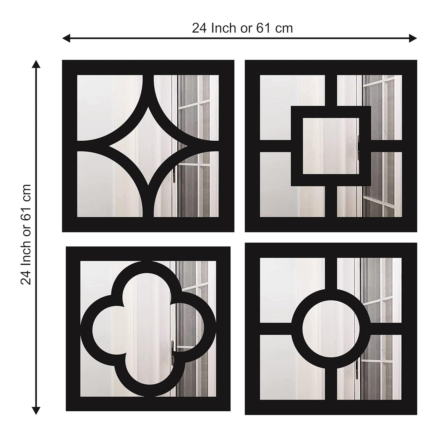 Handcrafted Wooden Wall Mirror Panel Set of 4 – HOME Letter Square Mirrors for Living Room, Bedroom, Lobby – Modern Black Wall Décor