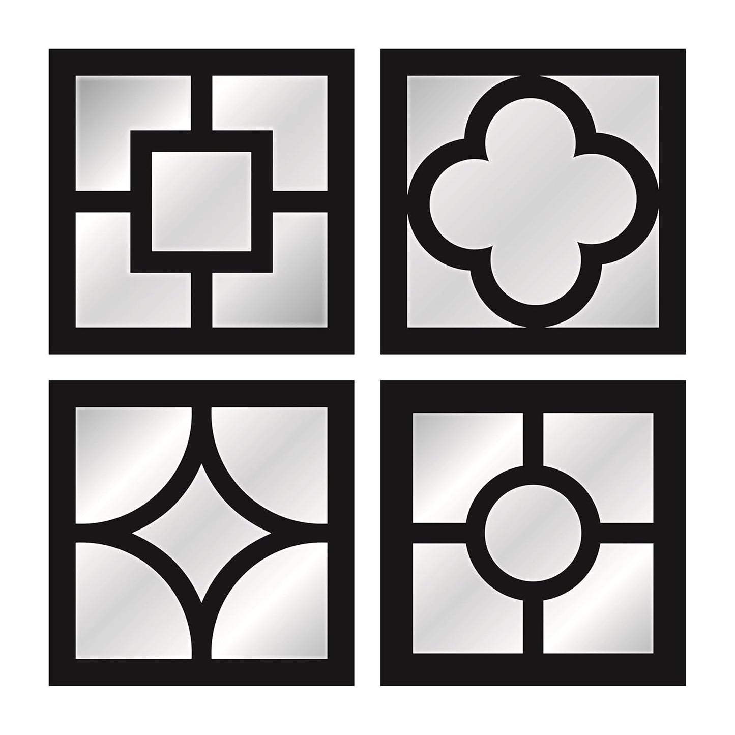 Handcrafted Wooden Wall Mirror Panel Set of 4 – HOME Letter Square Mirrors for Living Room, Bedroom, Lobby – Modern Black Wall Décor