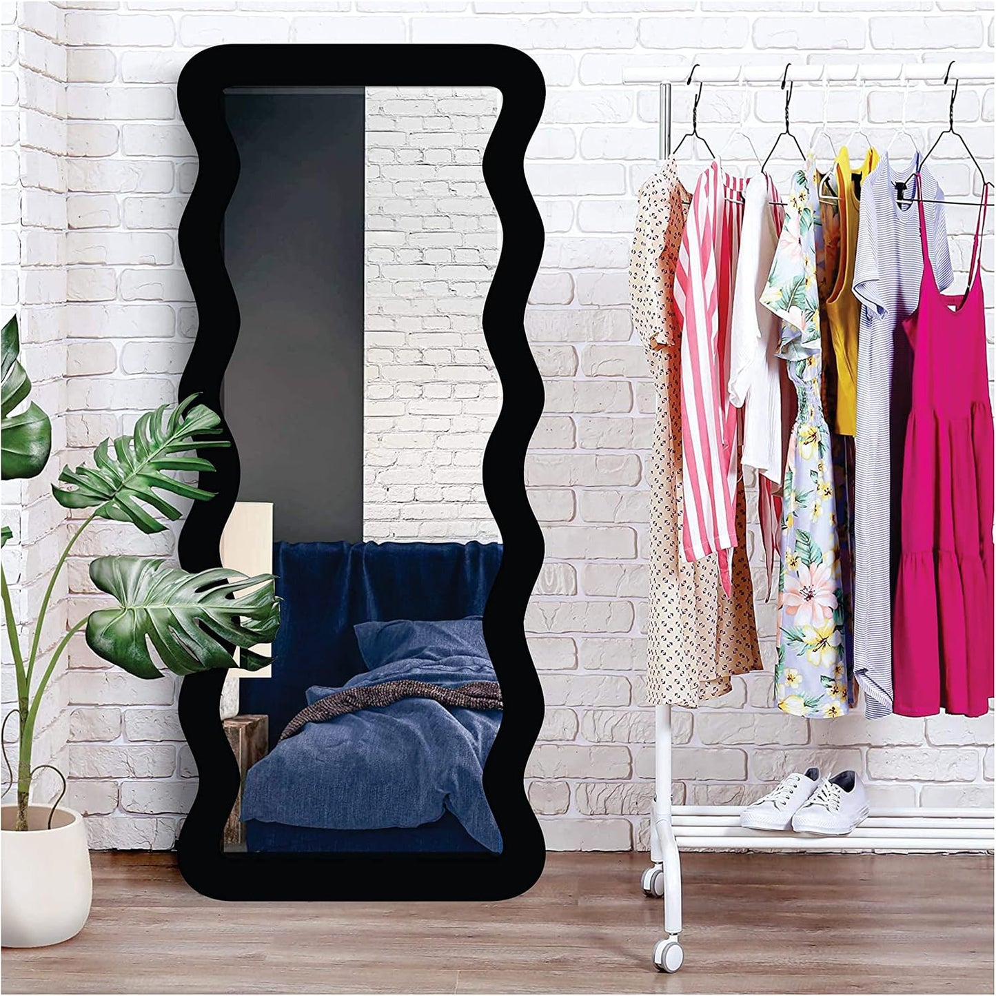 Long Wooden Irregular Zigzag Wall Mirror – Full-Length, Wall-Mounted HD Decorative Mirror for Bedroom, Living Room, Entryway & Home Wall Decor