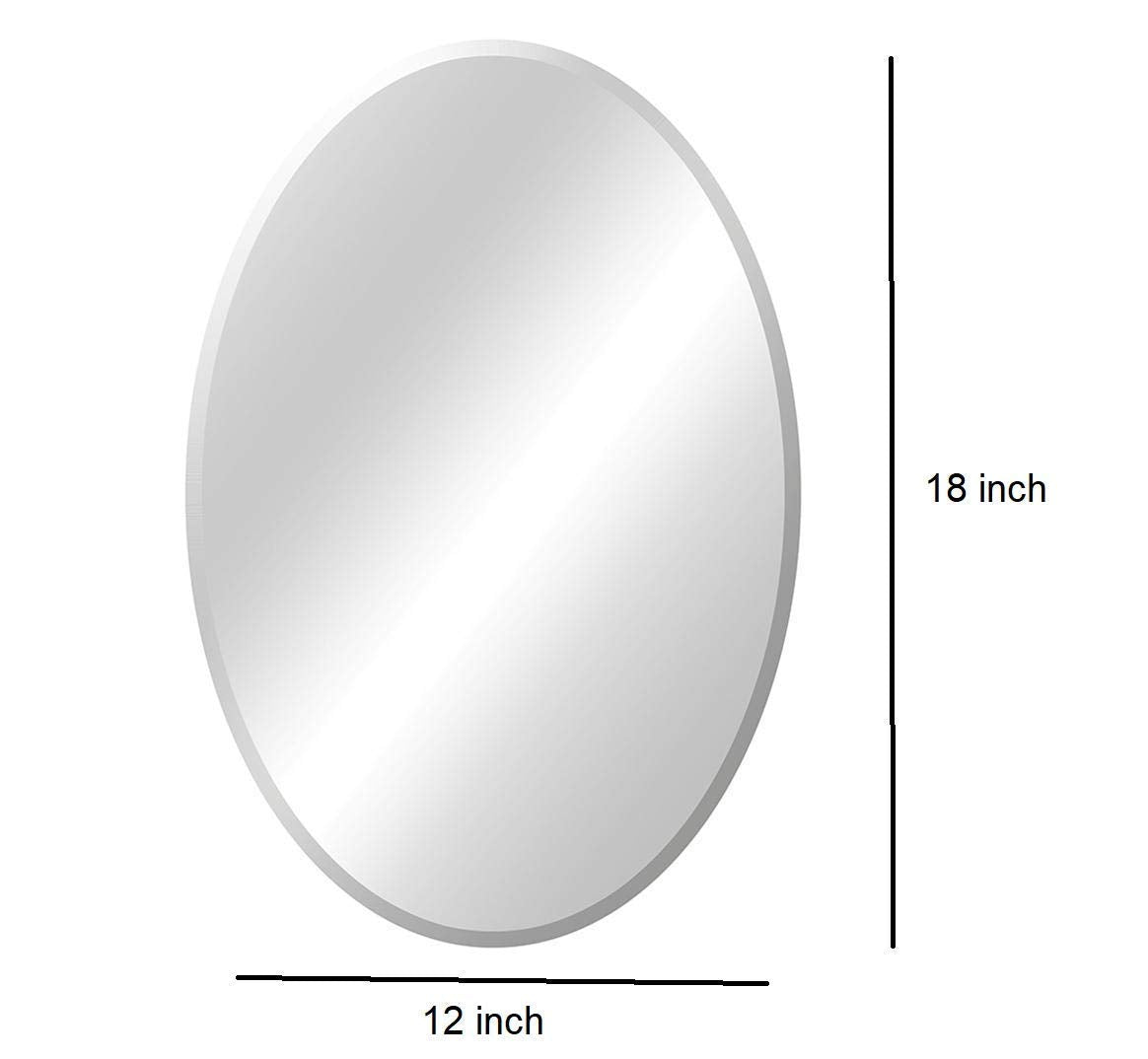 Frameless HD Oval mirror with beveled smooth edges and wall mount design; adds a clear, modern elegance to any home décor or living space