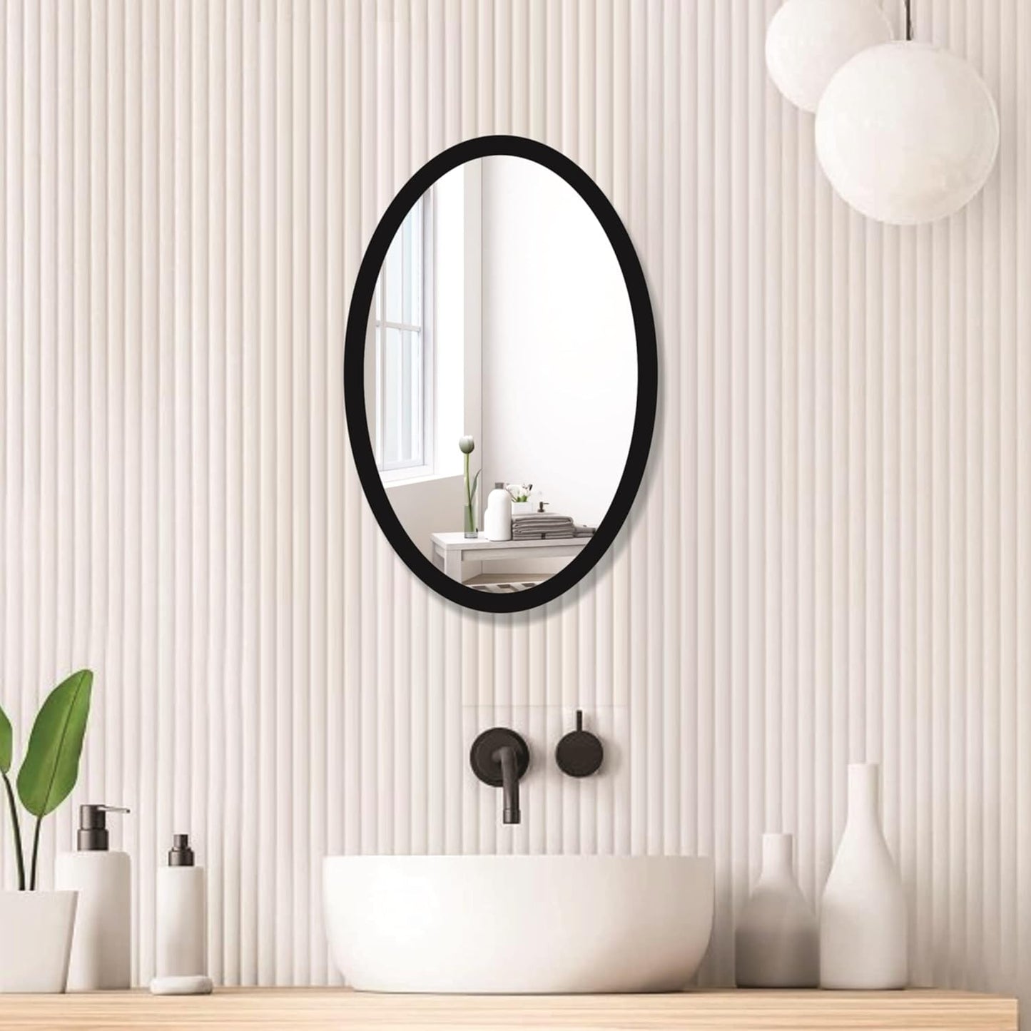 Wooden Oval Framed Wall Mirror for Bathroom, Bedroom, Living Room & Wash Basin – Vertical & Horizontal Mount, Lightweight & Stylish