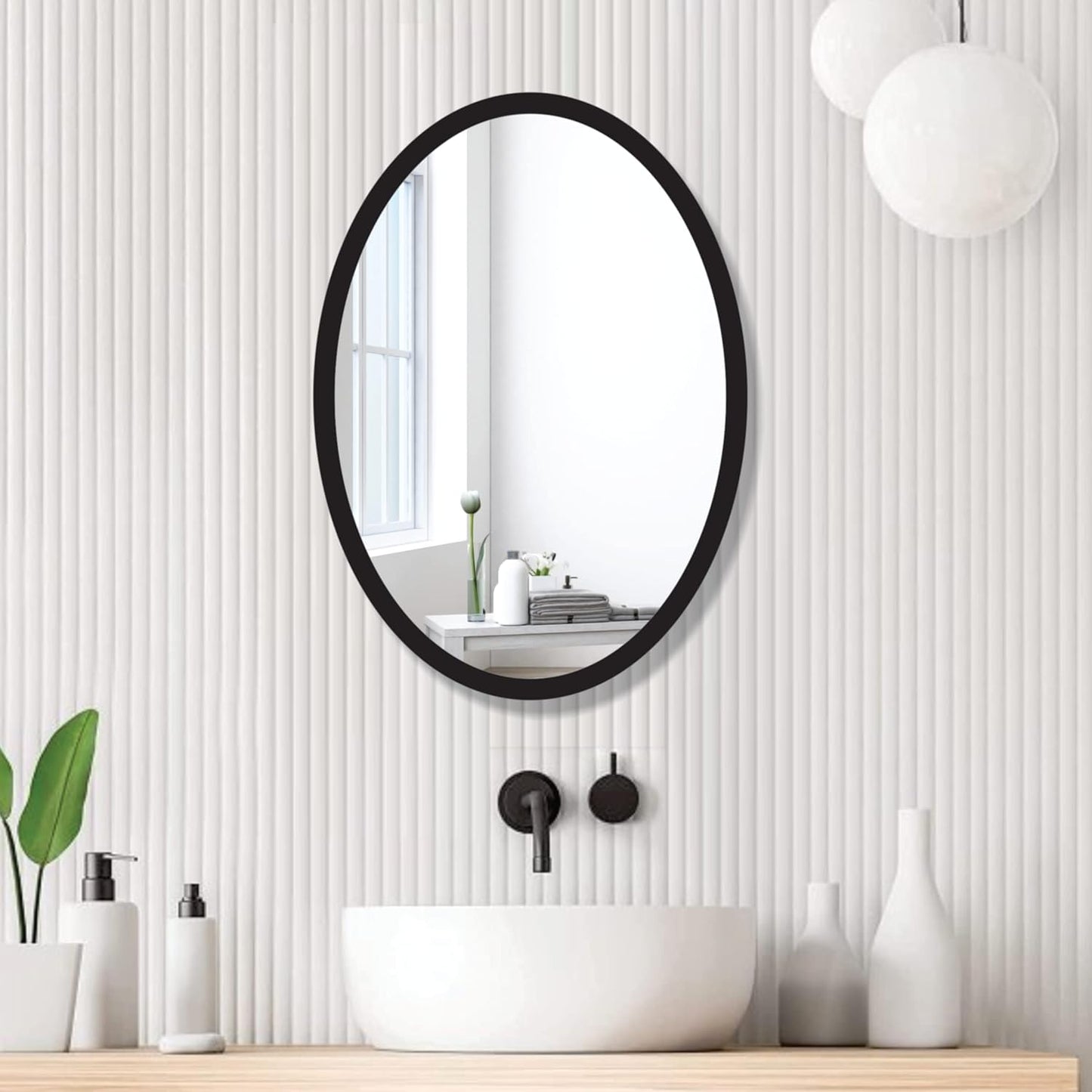 Wooden Oval Framed Wall Mirror for Bathroom, Bedroom, Living Room & Wash Basin – Vertical & Horizontal Mount, Lightweight & Stylish