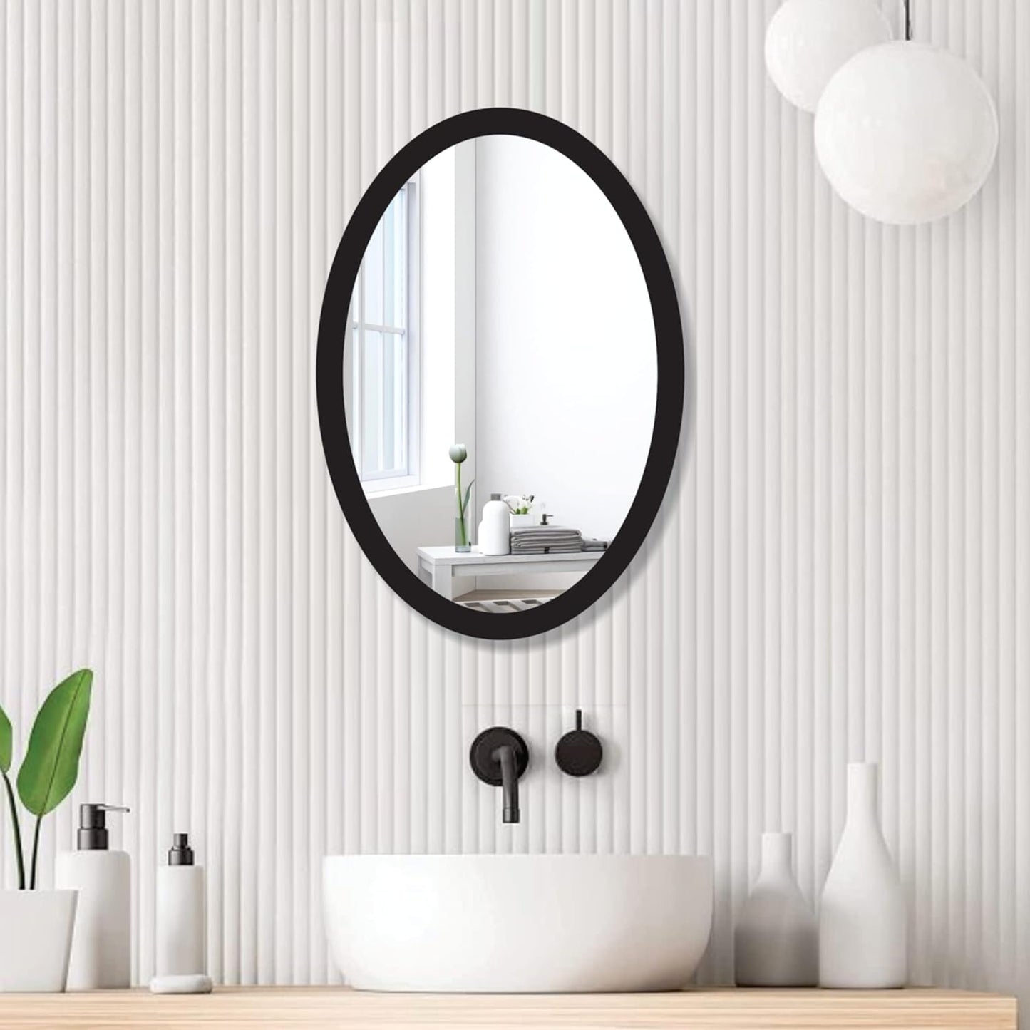 Wooden Oval Framed Wall Mirror for Bathroom, Bedroom, Living Room & Wash Basin – Vertical & Horizontal Mount, Lightweight & Stylish