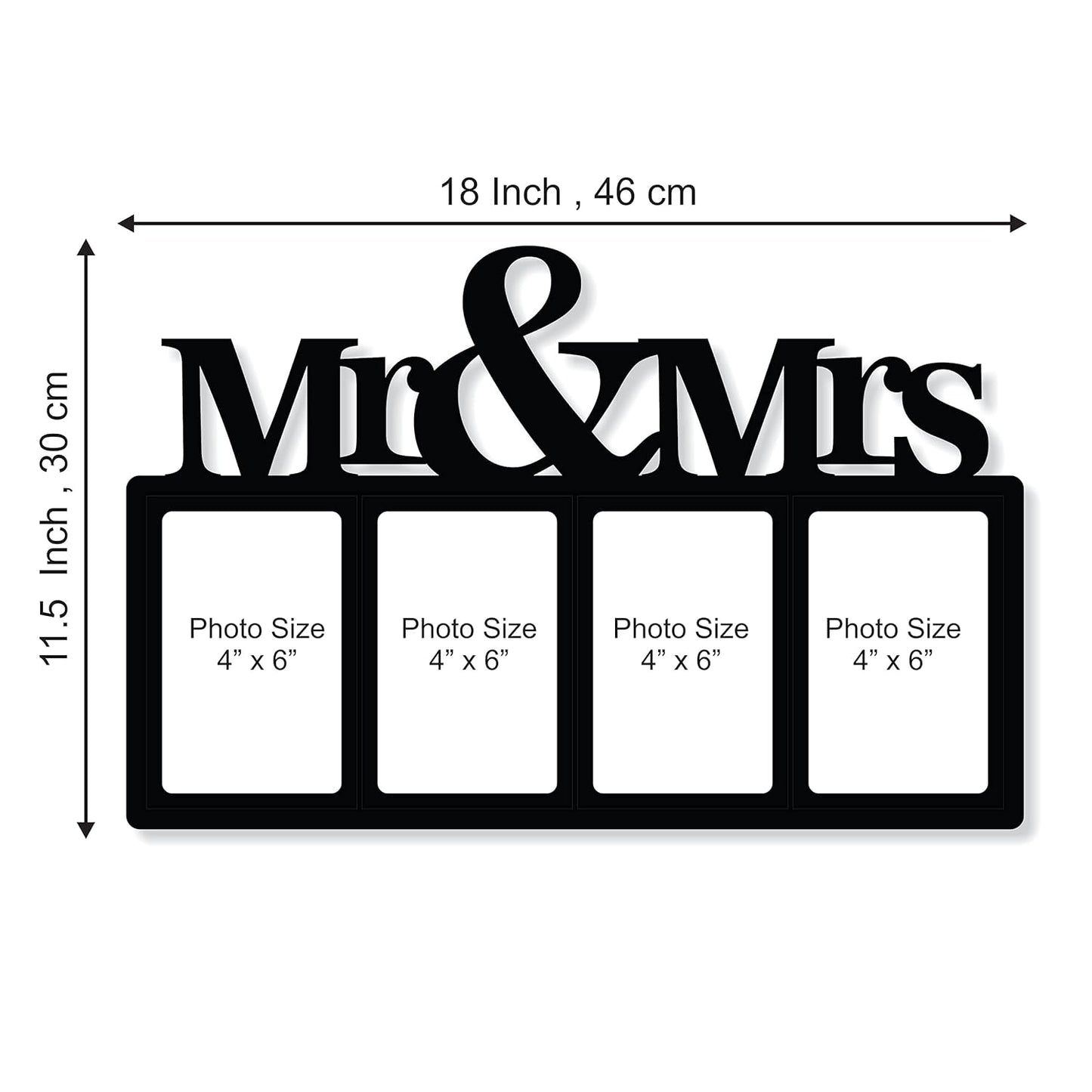 Mr & Mrs One Piece Jointless Wooden Mr & Mrs Collage Photo Frame –Mr & Mrs  Tabletop Décor for Living Room, Gift, Office or Kids Room Use