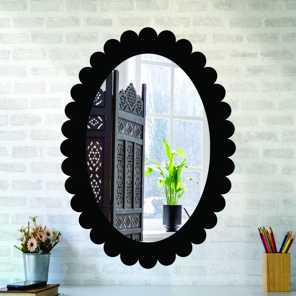 Designer Oval Wooden Framed Wall Mirror for Bathroom, Bedroom, Living Room & Wash Basin – Vertical & Horizontal Mount, Lightweight & Stylish