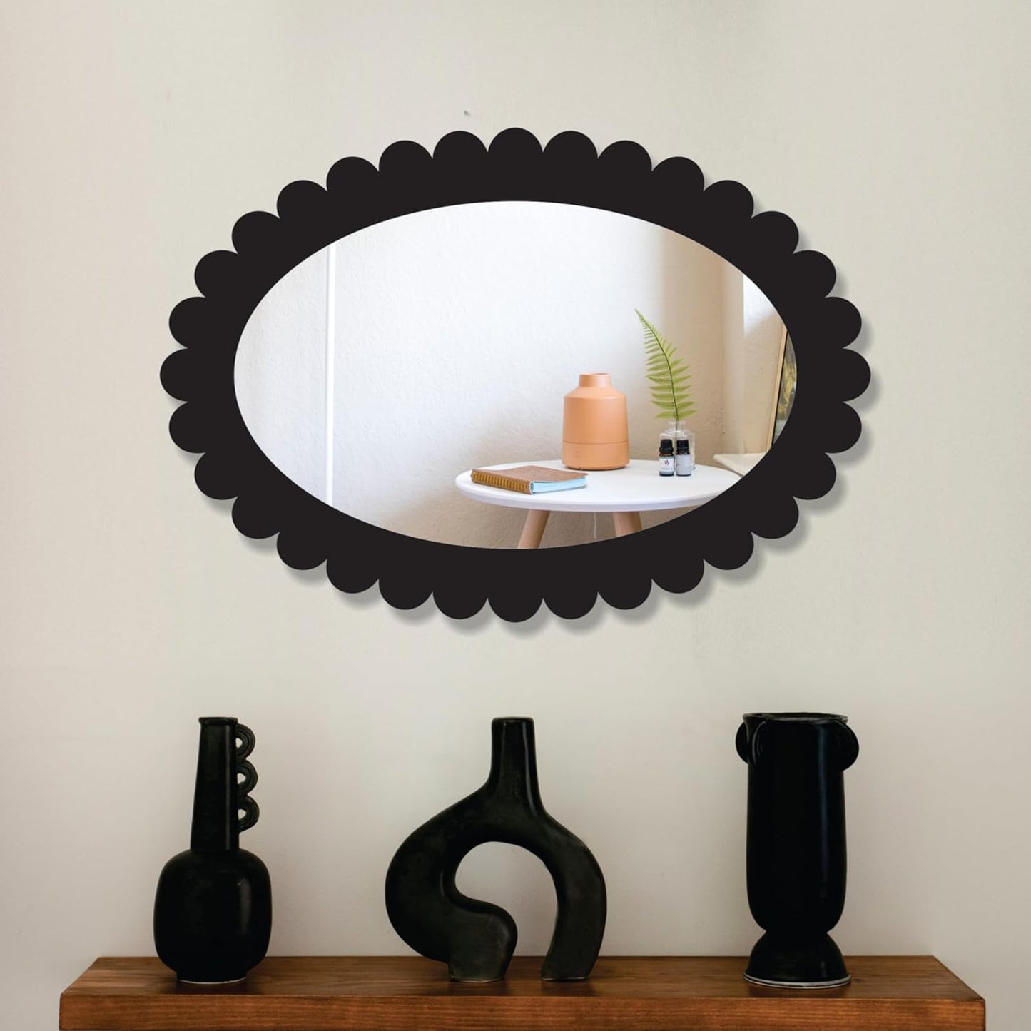 Designer Oval Wooden Framed Wall Mirror for Bathroom, Bedroom, Living Room & Wash Basin – Vertical & Horizontal Mount, Lightweight & Stylish