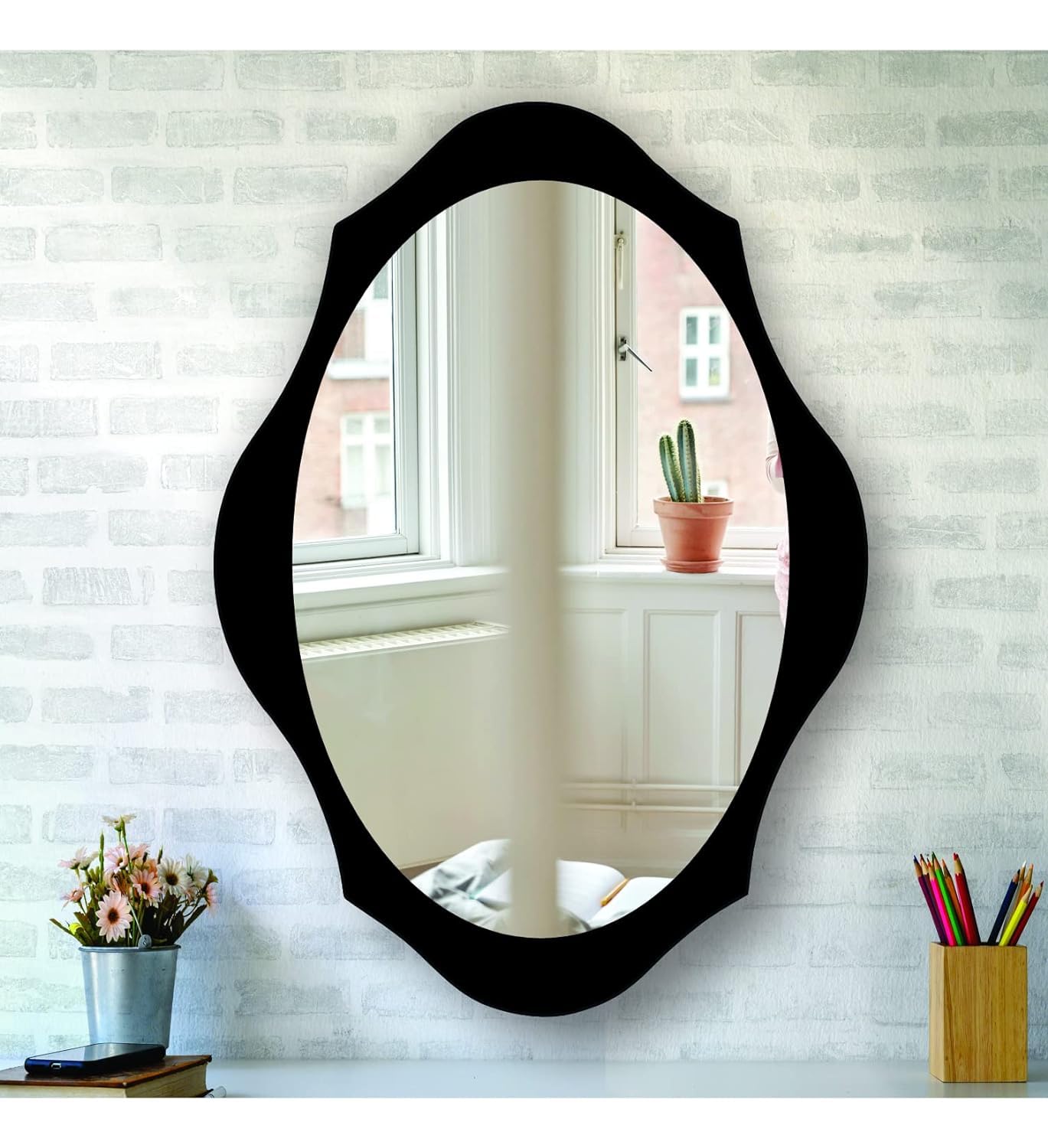 Designer Oval Wooden Framed Wall Mirror for Bathroom, Bedroom, Living Room & Wash Basin – Vertical & Horizontal Mount, Lightweight & Stylish
