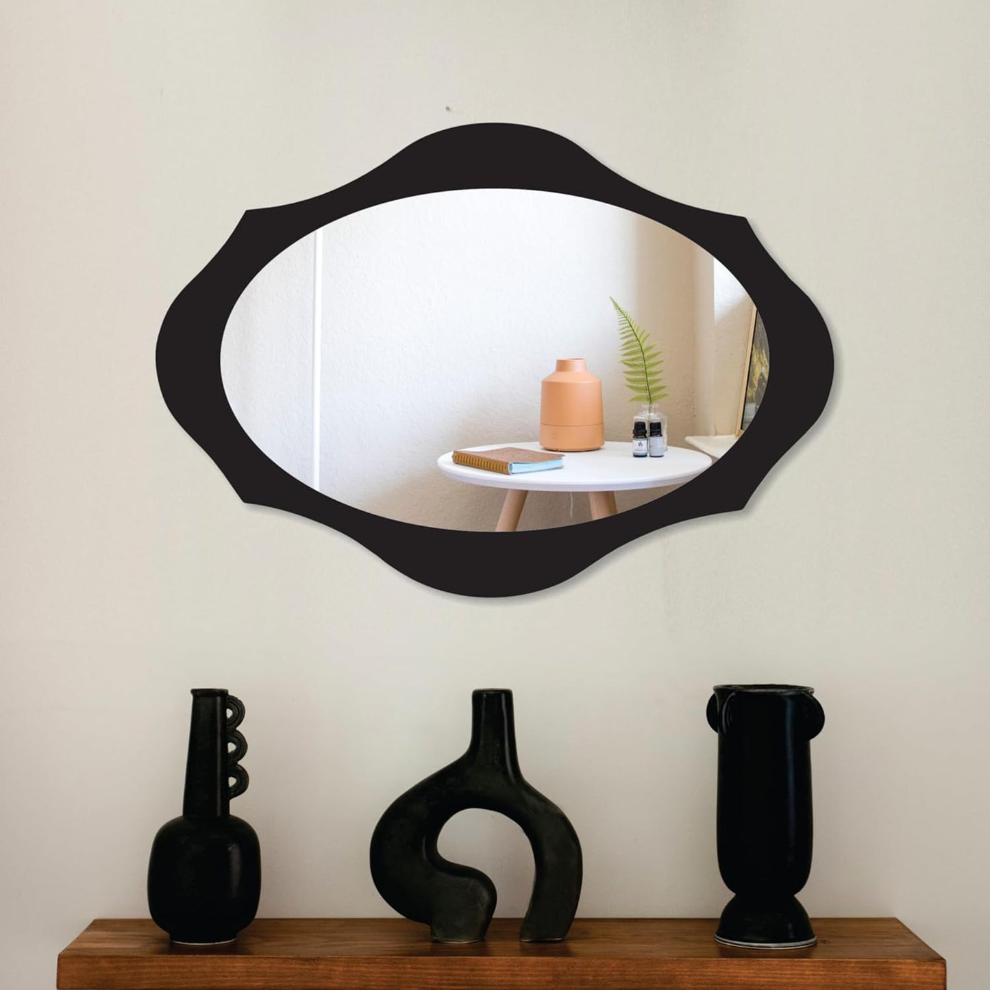 Designer Oval Wooden Framed Wall Mirror for Bathroom, Bedroom, Living Room & Wash Basin – Vertical & Horizontal Mount, Lightweight & Stylish