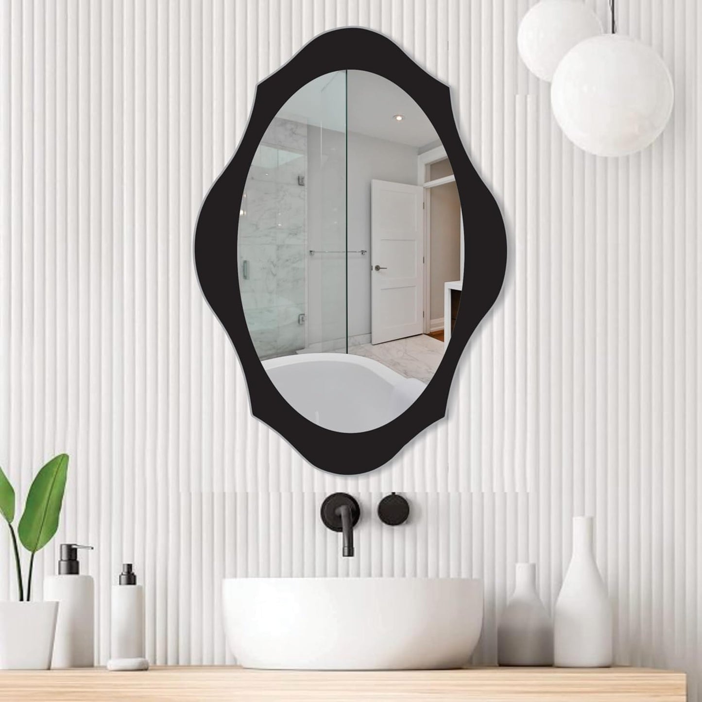 Designer Oval Wooden Framed Wall Mirror for Bathroom, Bedroom, Living Room & Wash Basin – Vertical & Horizontal Mount, Lightweight & Stylish