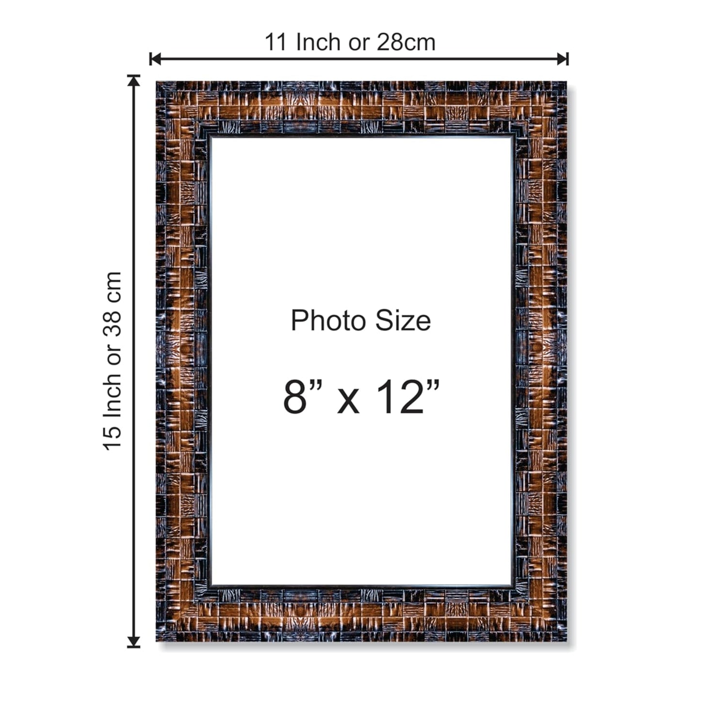 Premium Polystyrene Photo Frame for 8x12 inch Pictures – Elegant Black Finish Wall Mount Frame Size 11x15 Inch for Home Office and Gifting