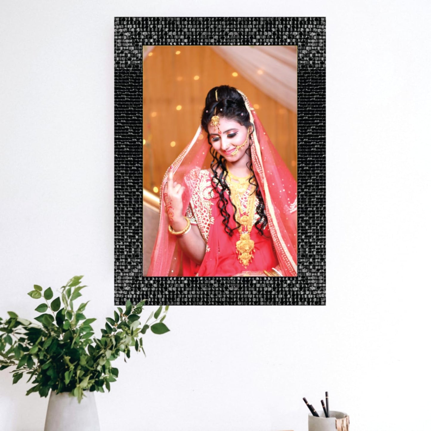 Premium Polystyrene Photo Frame for 8x12 inch Pictures – Elegant Black Finish Wall Mount Frame Size 11x15 Inch for Home Office and Gifting
