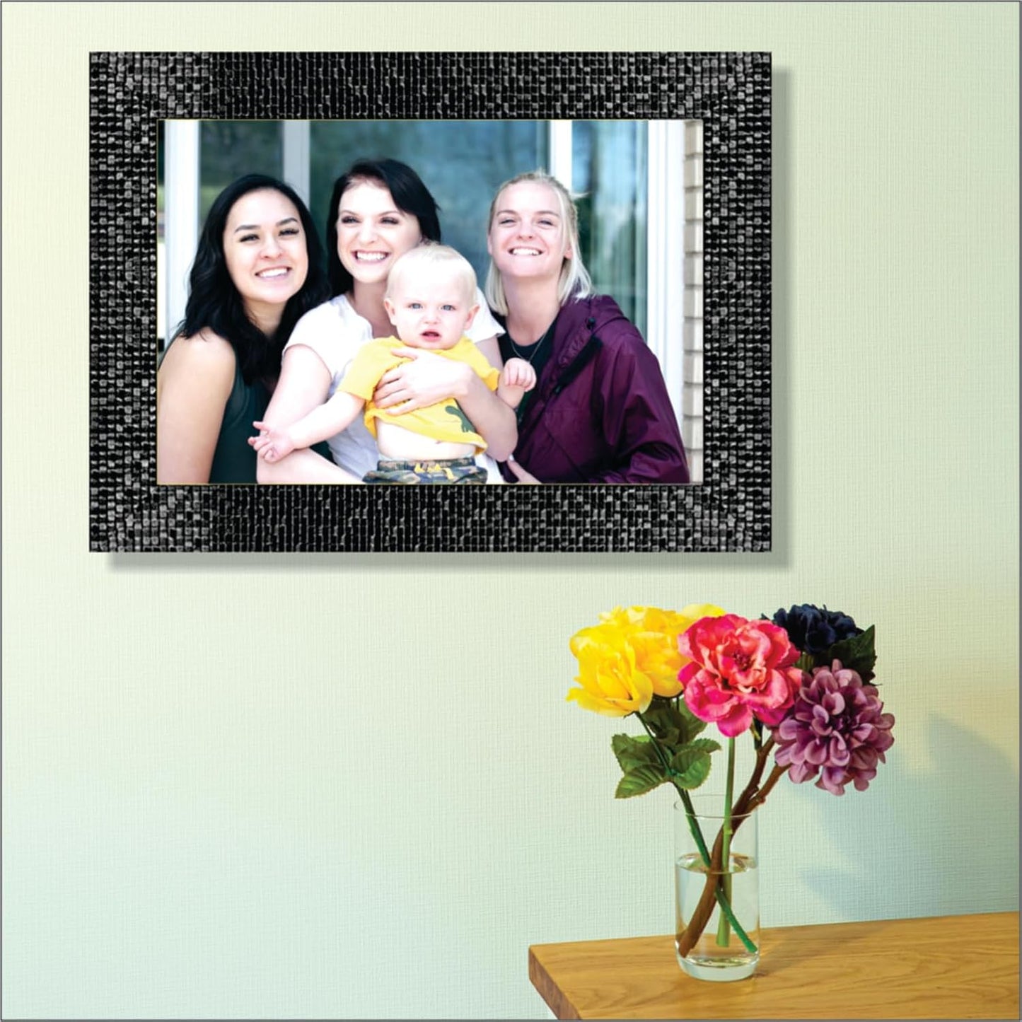 Premium Polystyrene Photo Frame for 8x12 inch Pictures – Elegant Black Finish Wall Mount Frame Size 11x15 Inch for Home Office and Gifting