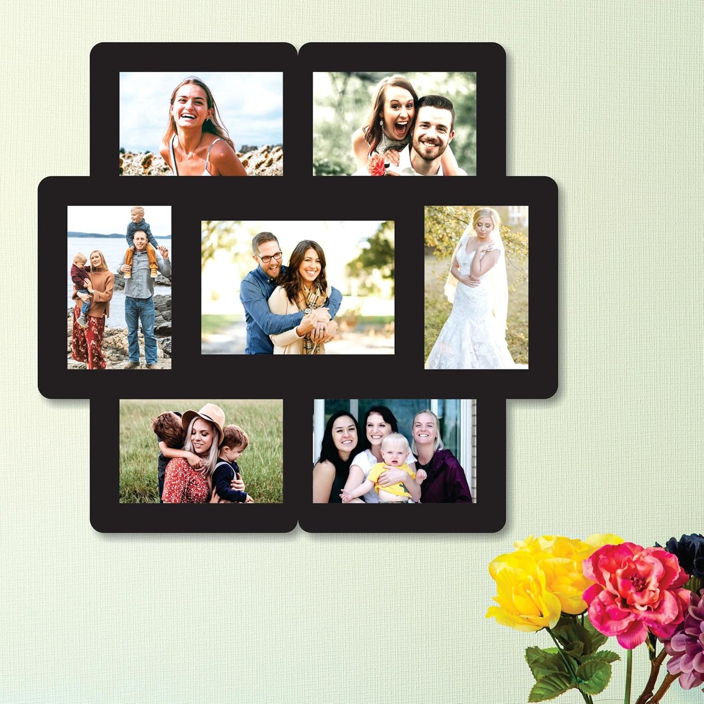 One Piece Jointless Wooden Multi Picture Collage Photo Frame – Elegant Wall Décor for Living Room, Bedroom, Hallway and Gifting Purpose