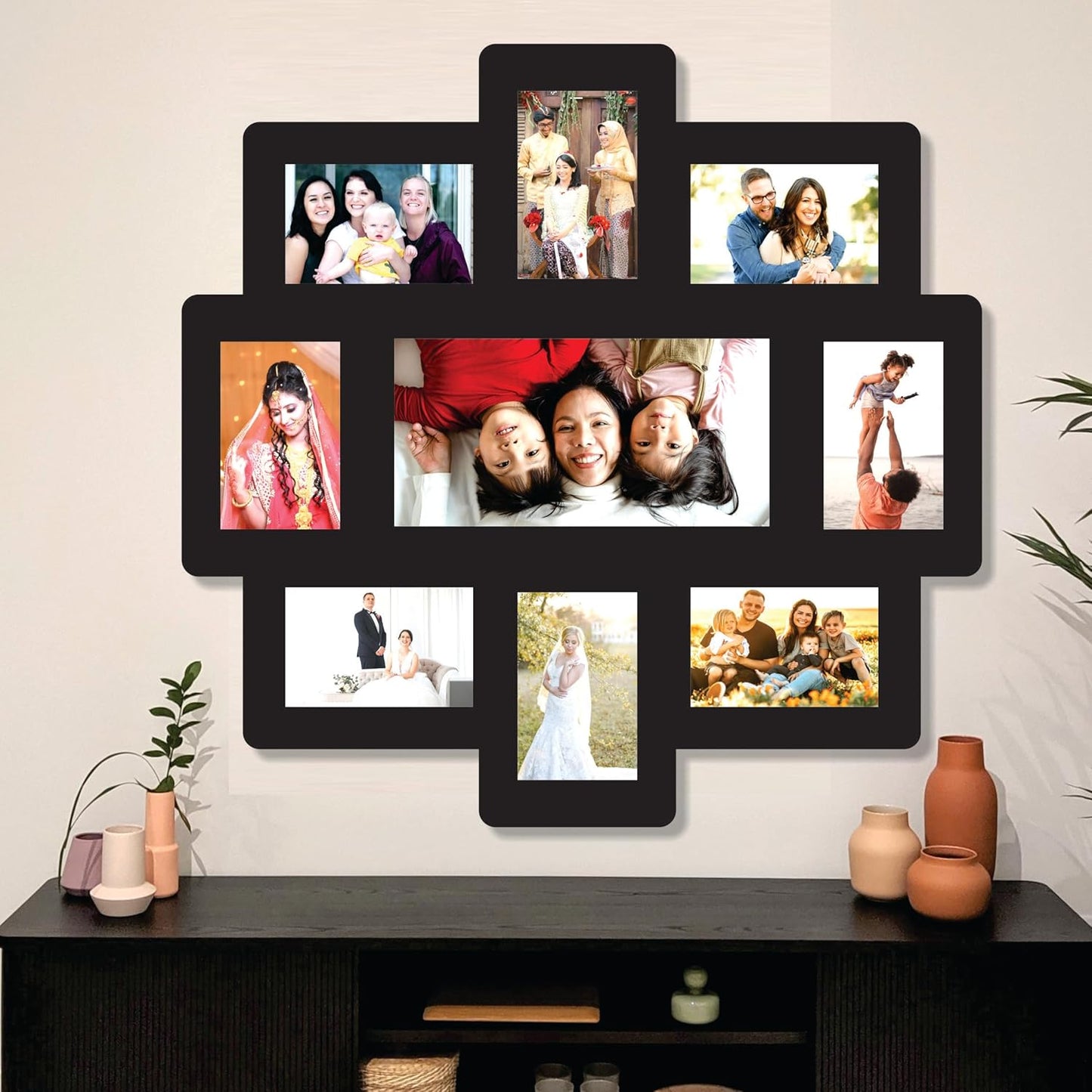 Big Size One Piece Jointless Wooden Multi Picture Collage Photo Frame for Wall Decoration – Home Decor Item for Living Room or Gifting