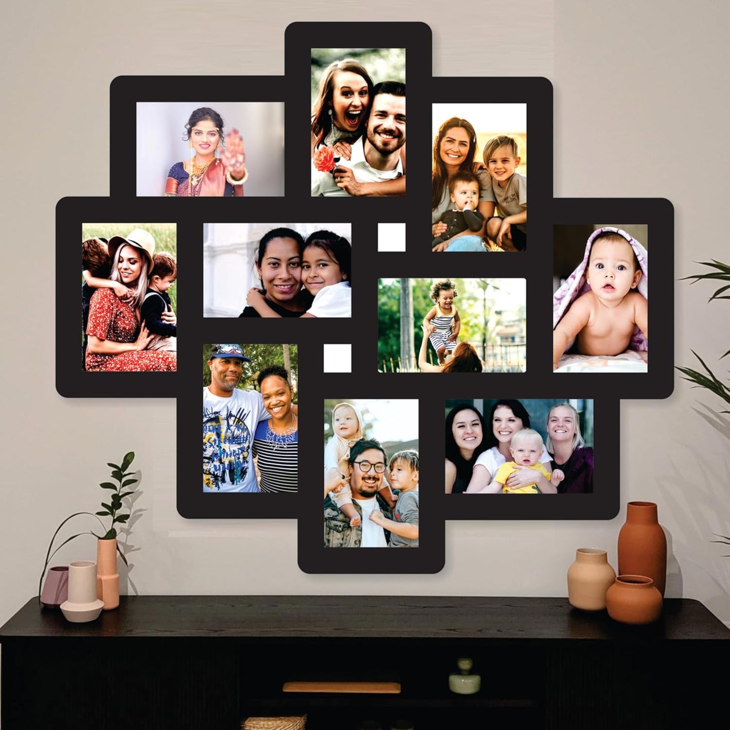 Big Size One Piece Jointless Wooden Multi Picture Collage Photo Frame for Wall Decoration – Home Decor Item for Living Room or Gifting