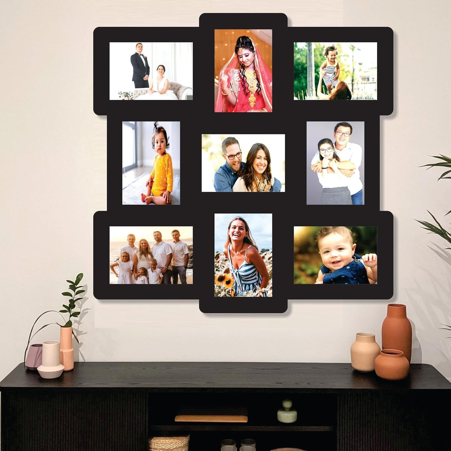 Big Size One Piece Jointless Wooden Multi Picture Collage Photo Frame for Wall Decoration – Home Decor Item for Living Room or Gifting