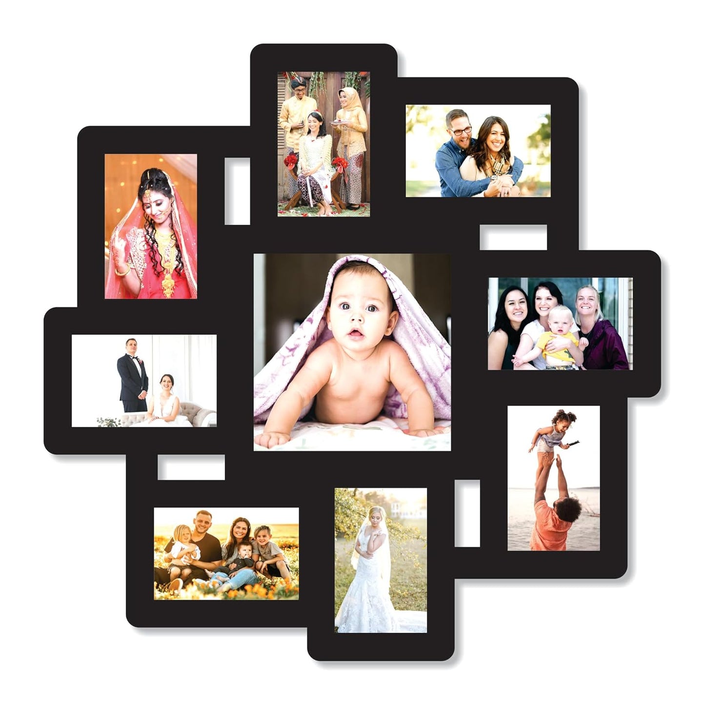 Big Size One Piece Jointless Wooden Multi Picture Collage Photo Frame for Wall Decoration – Home Decor Item for Living Room or Gifting