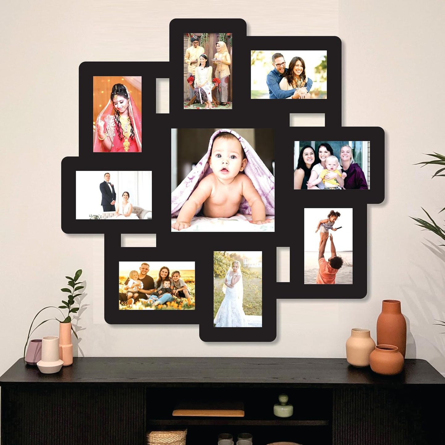 Big Size One Piece Jointless Wooden Multi Picture Collage Photo Frame for Wall Decoration – Home Decor Item for Living Room or Gifting