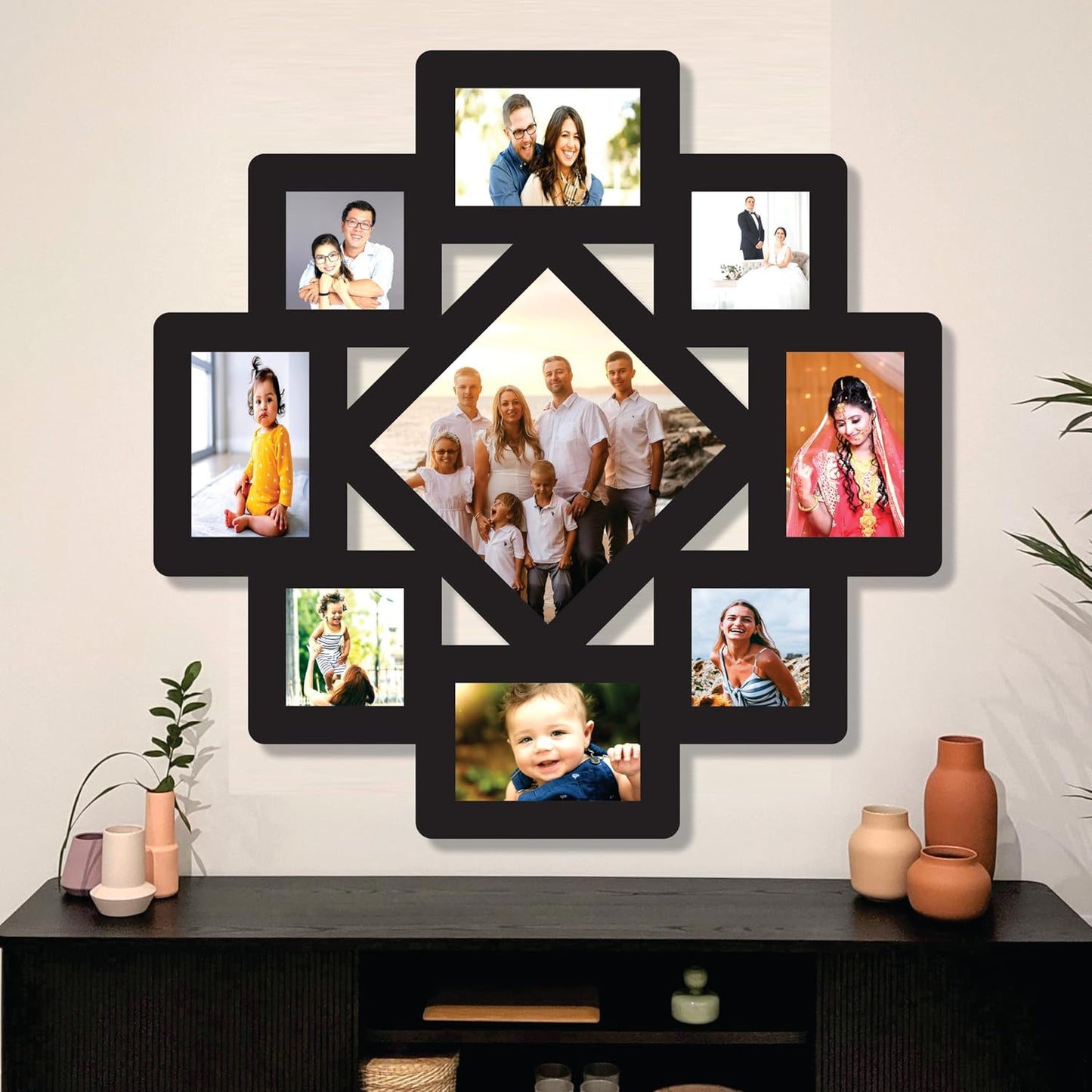 Big Size One Piece Jointless Wooden Multi Picture Collage Photo Frame for Wall Decoration – Home Decor Item for Living Room or Gifting